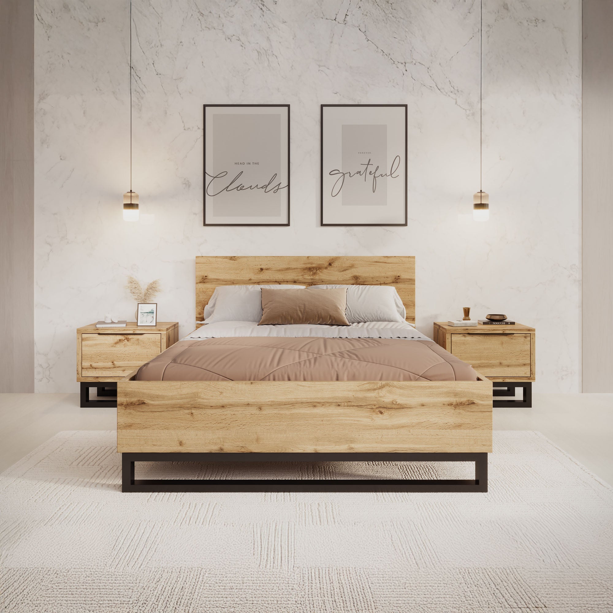 Harlow - Tweepersoonsbed - Eiken - 140x200 cm