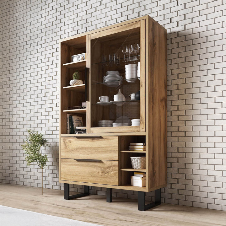 Harlow - Vitrinekast - Eiken/zwart - 120x45x190 cm