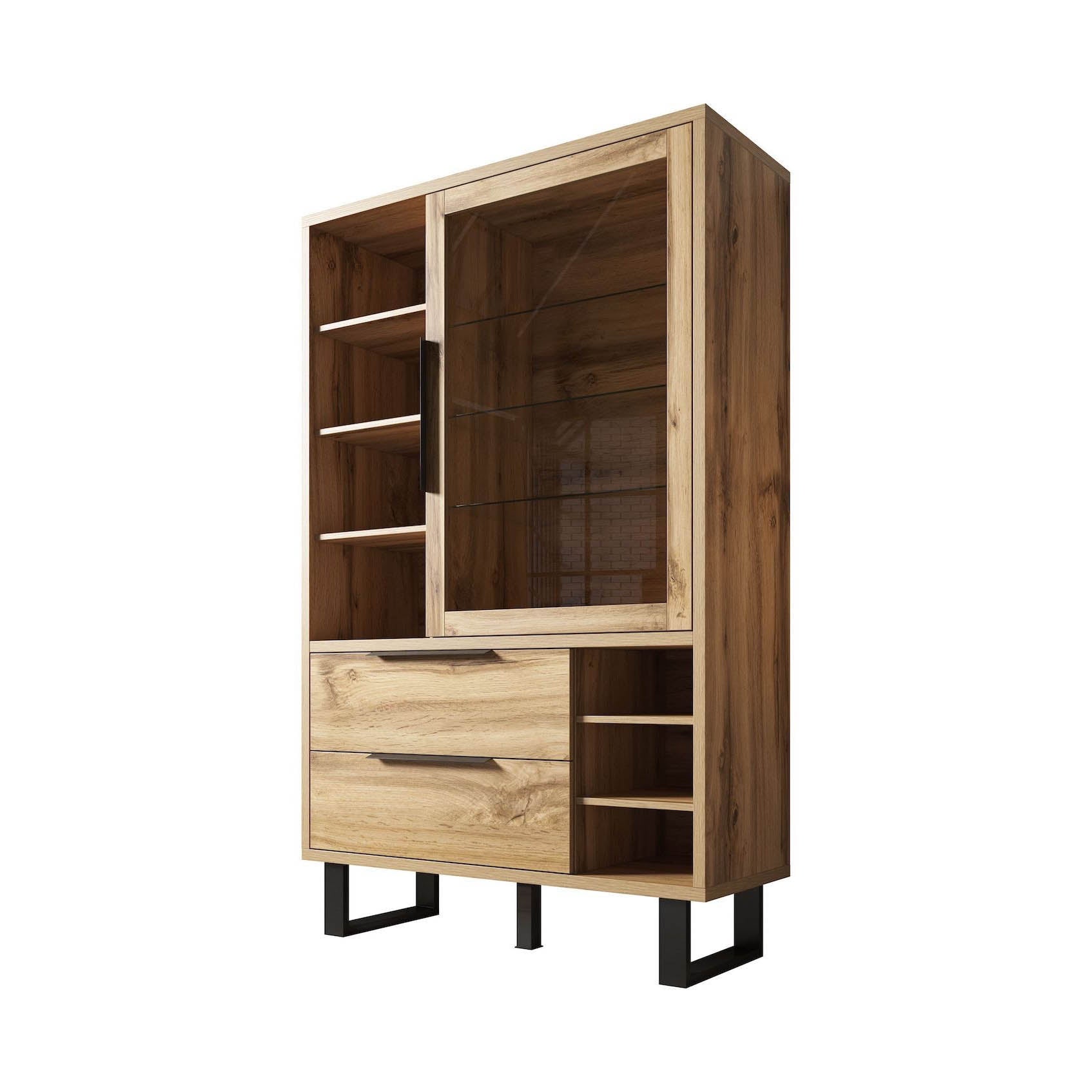 Harlow - Vitrinekast - Eiken/zwart - 120x45x190 cm