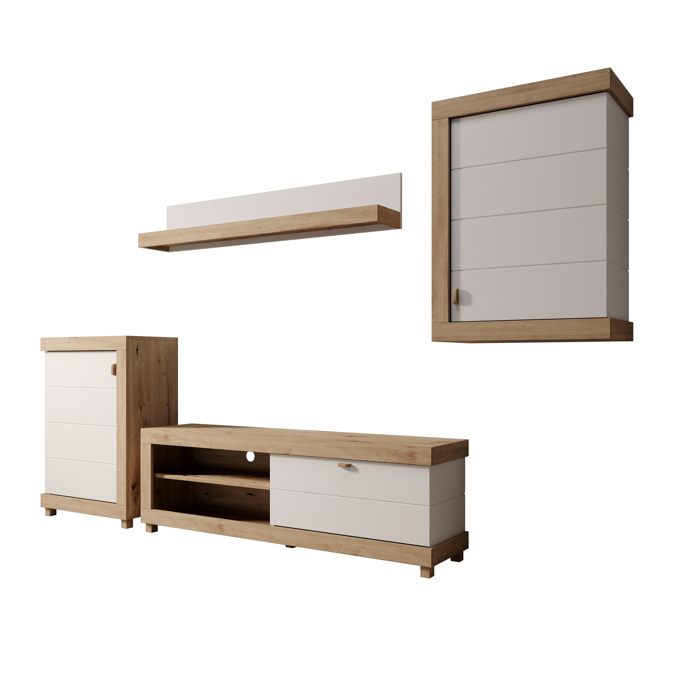Havero - Wandmeubel - Eikenpatroon/Wit - 297x35x180 cm