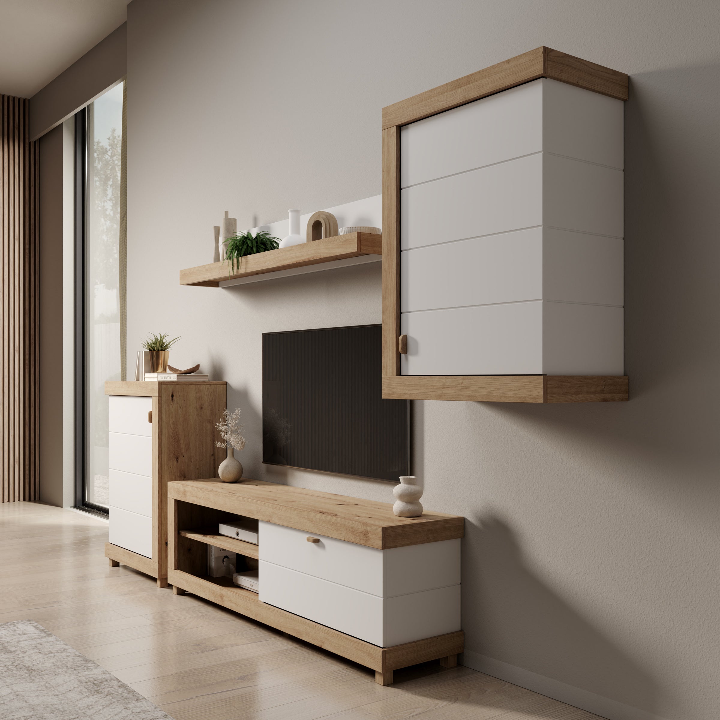 Havero - Wandmeubel - Eikenpatroon/Wit - 297x35x180 cm