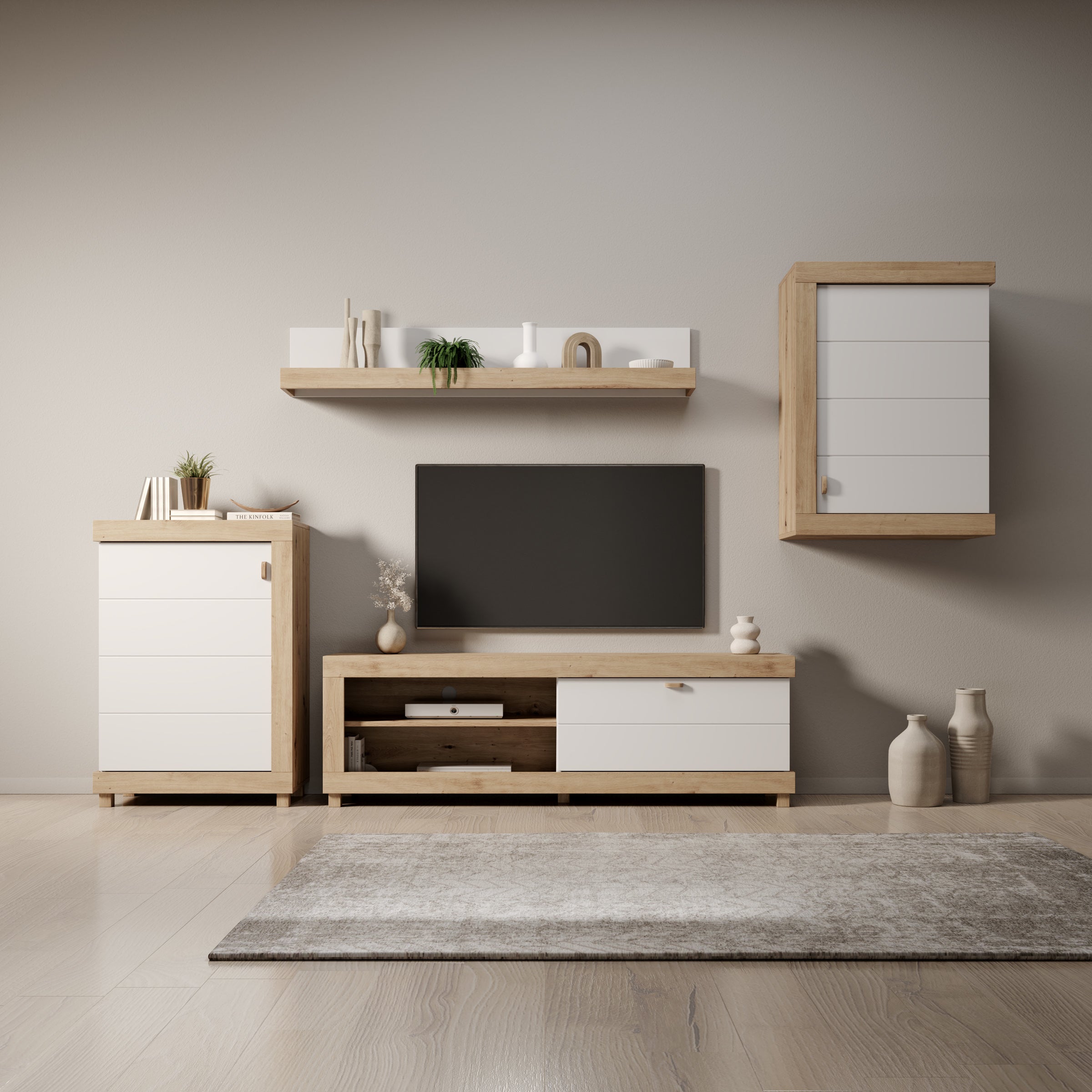 Havero - Wandmeubel - Eikenpatroon/Wit - 297x35x180 cm