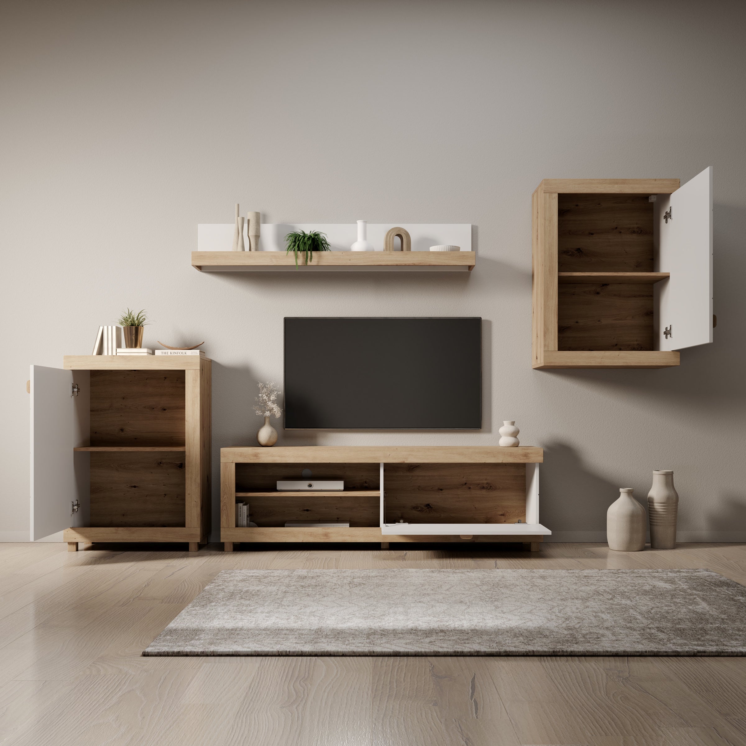 Havero - Wandmeubel - Eikenpatroon/Wit - 297x35x180 cm