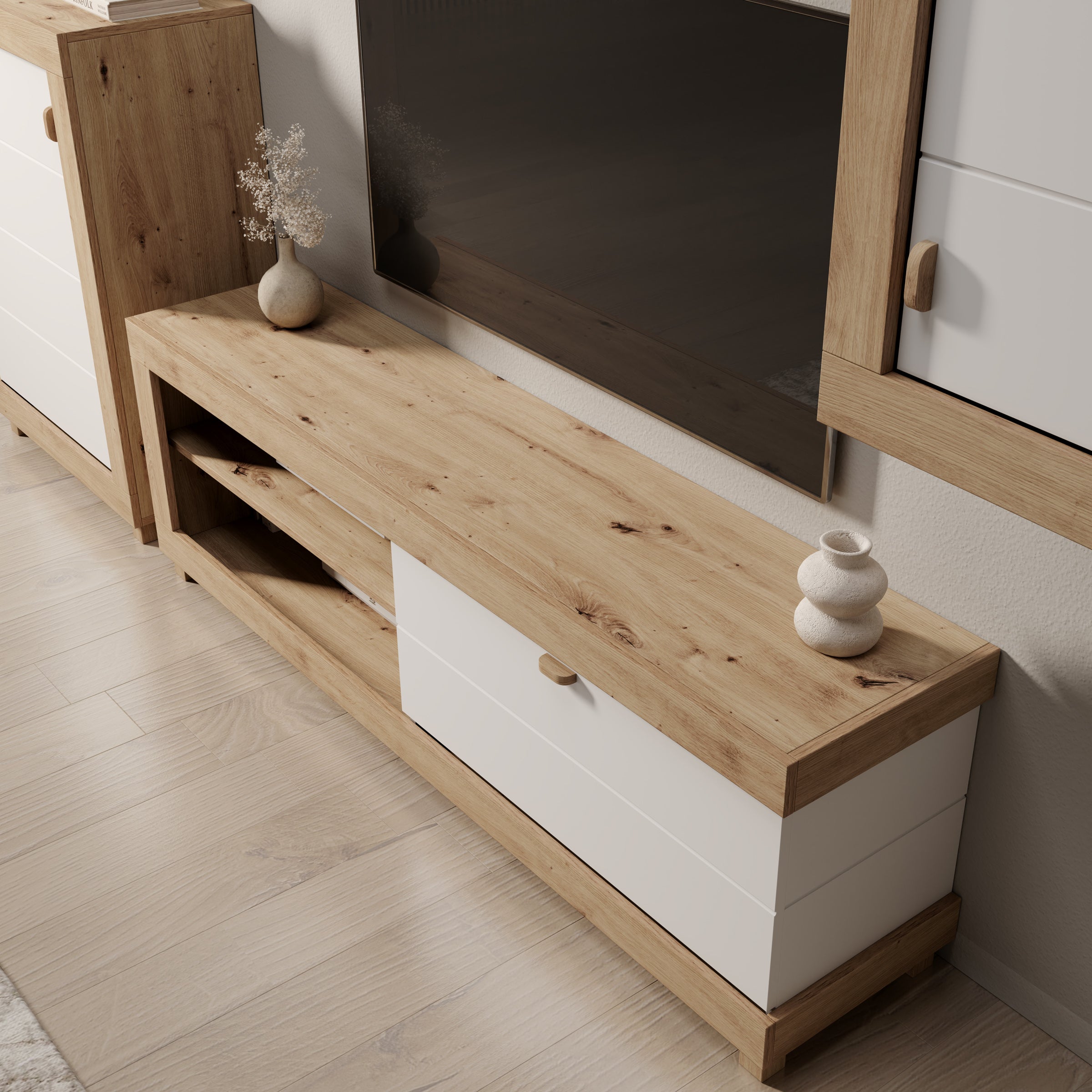 Havero - Wandmeubel - Eikenpatroon/Wit - 297x35x180 cm