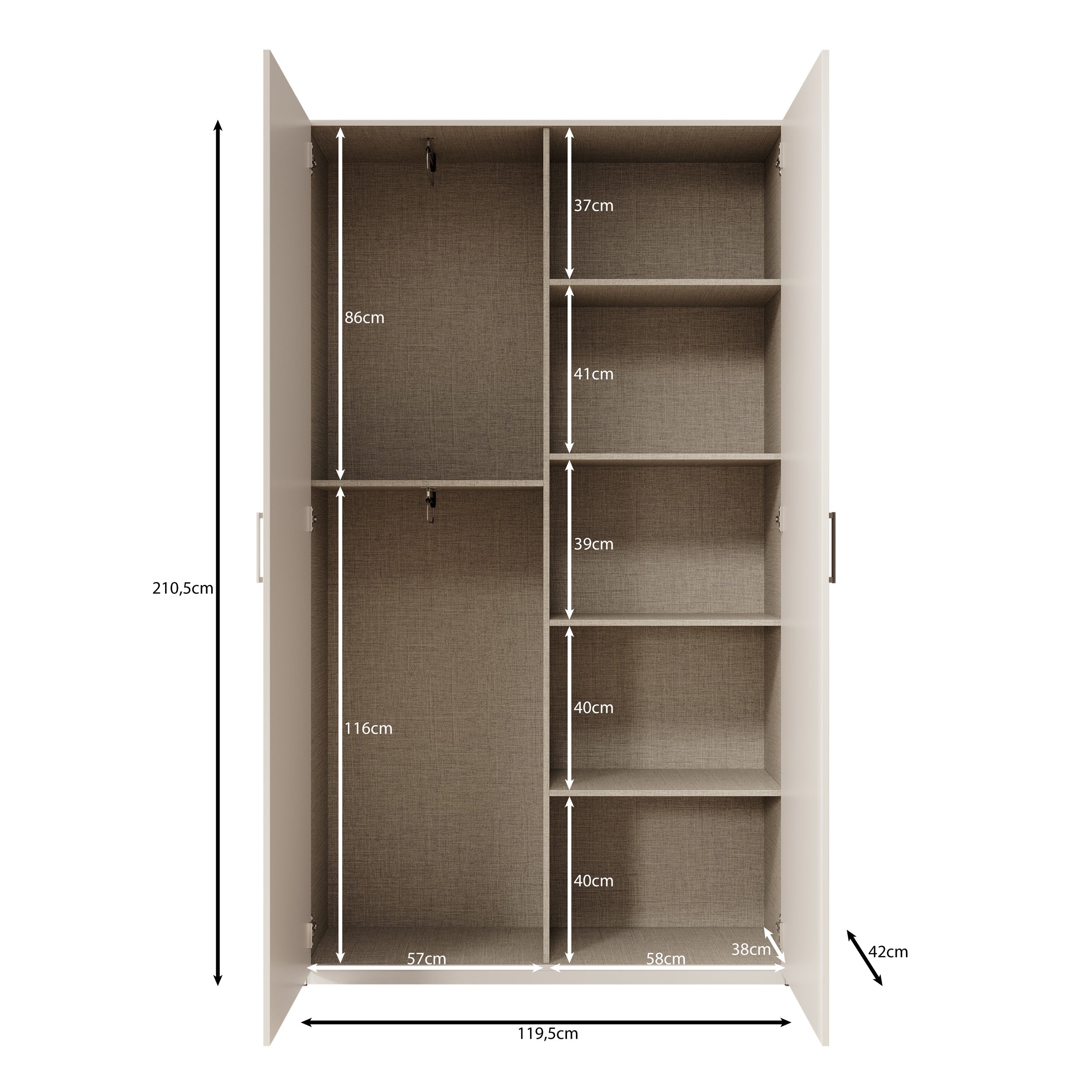Havron - Kledingkast 2 deurs - Wit - 120x42x211 cm