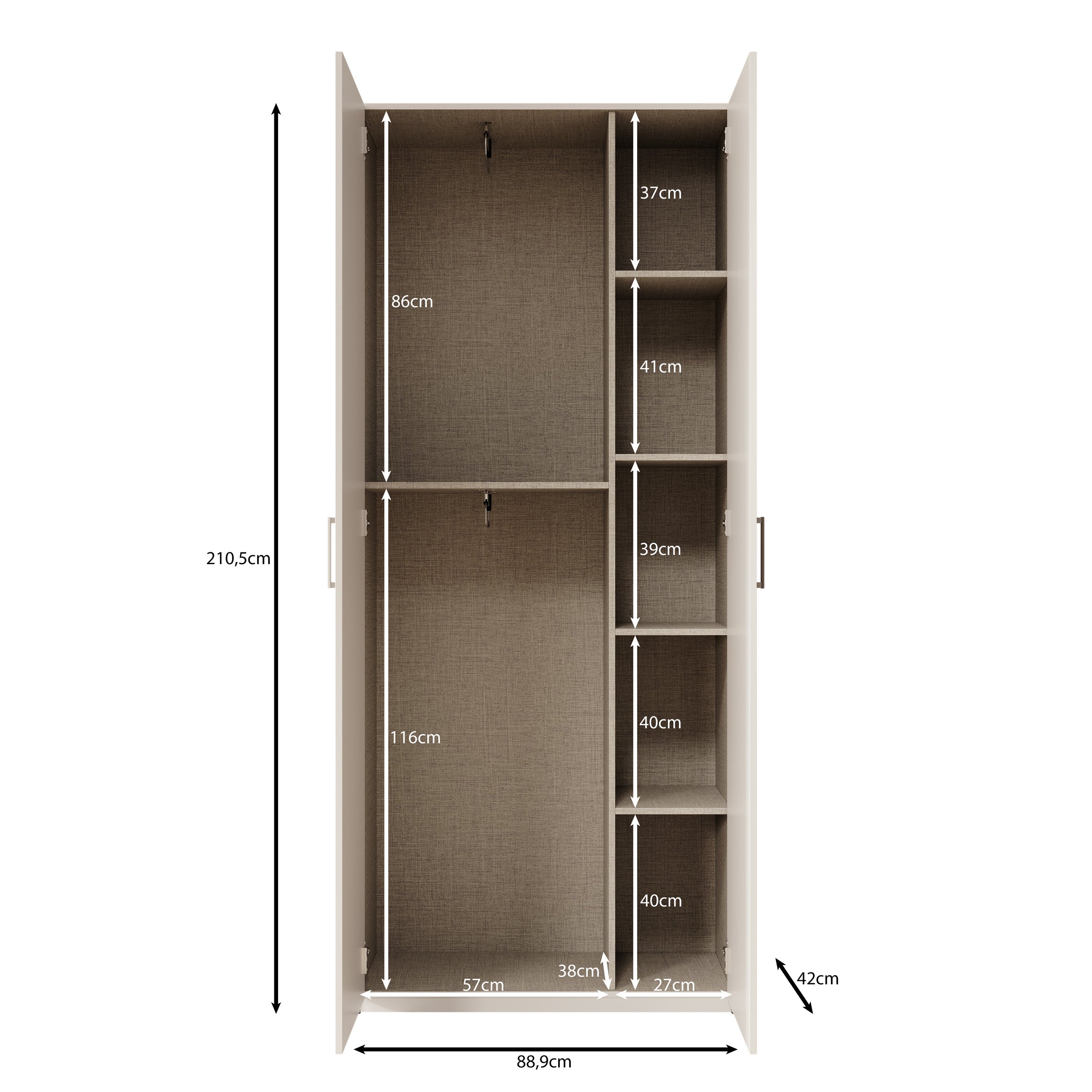 Havron - Kledingkast 2 deurs - Wit - 89x42x211 cm