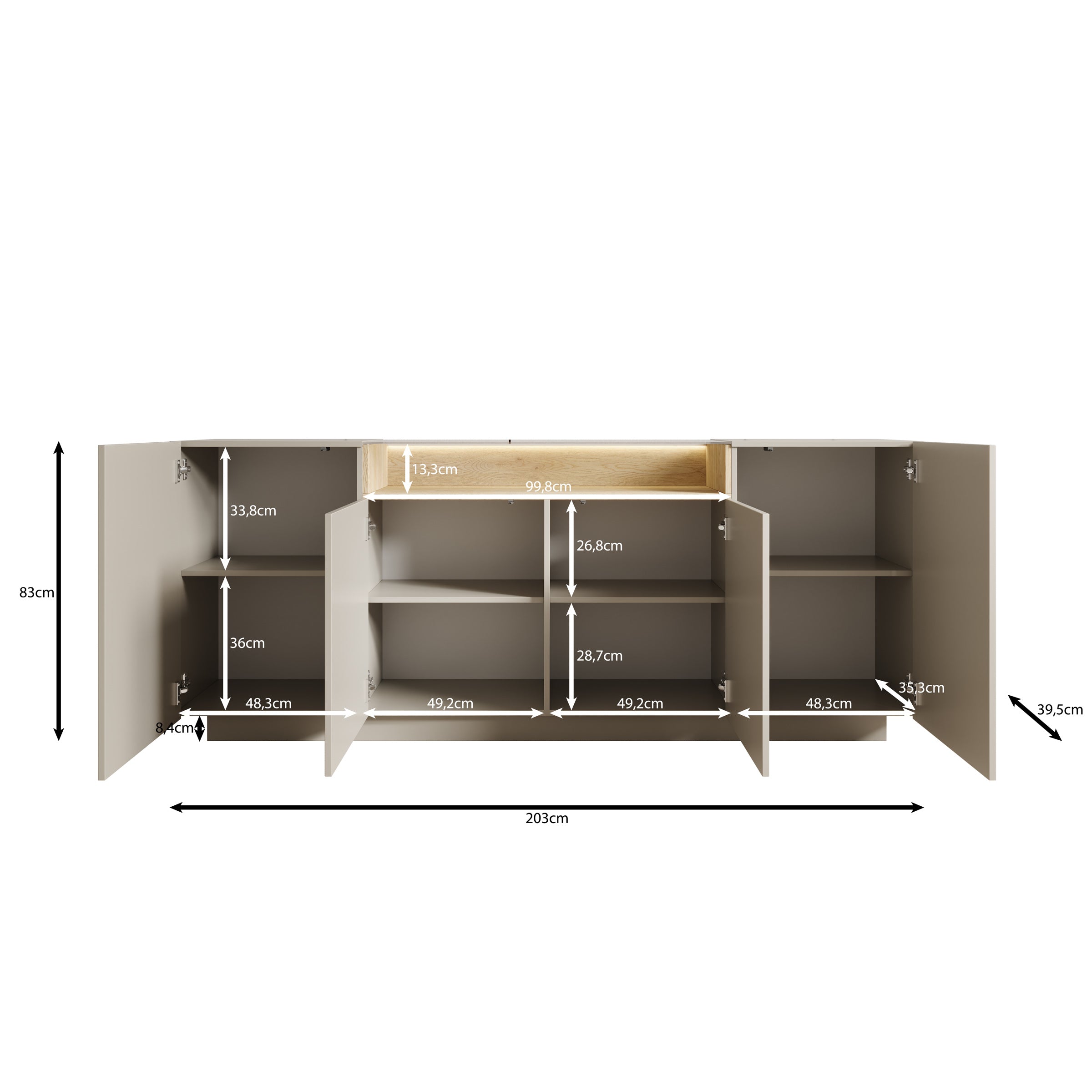 Heath - Dressoir - Beige - 203x40x83 cm