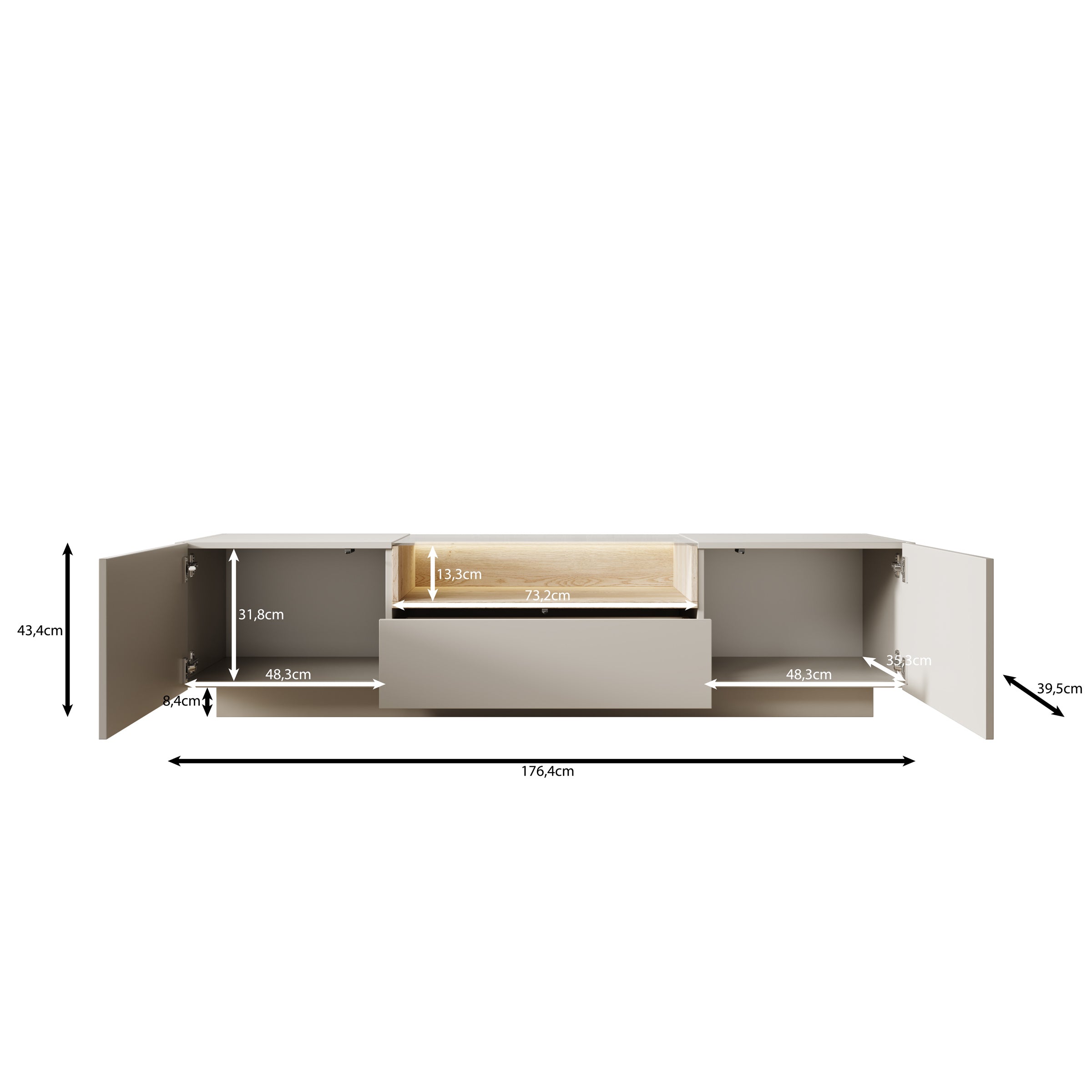 Heath - TV-Meubel - Beige - 176x40x43 cm