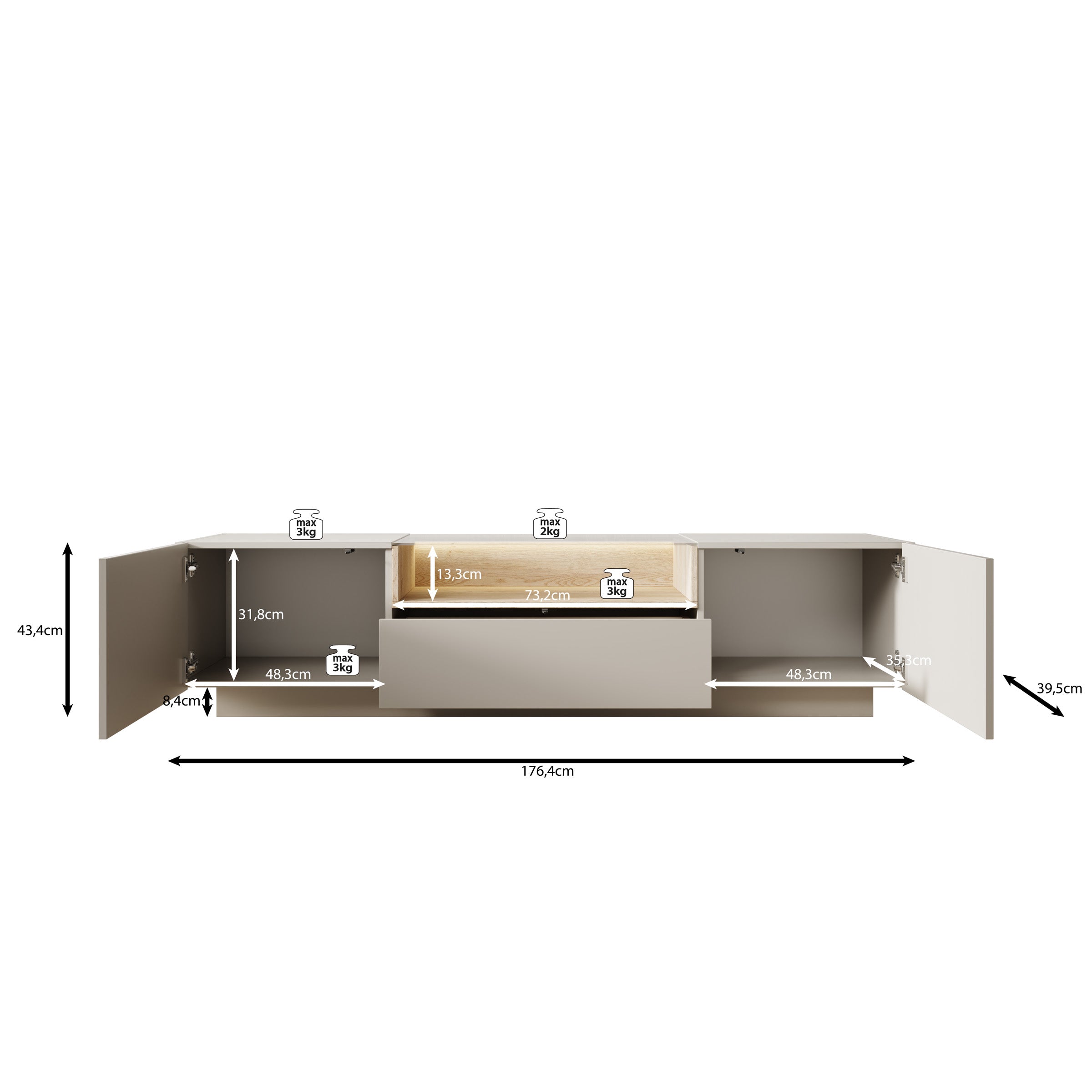 Heath - TV-Meubel - Beige - 176x40x43 cm