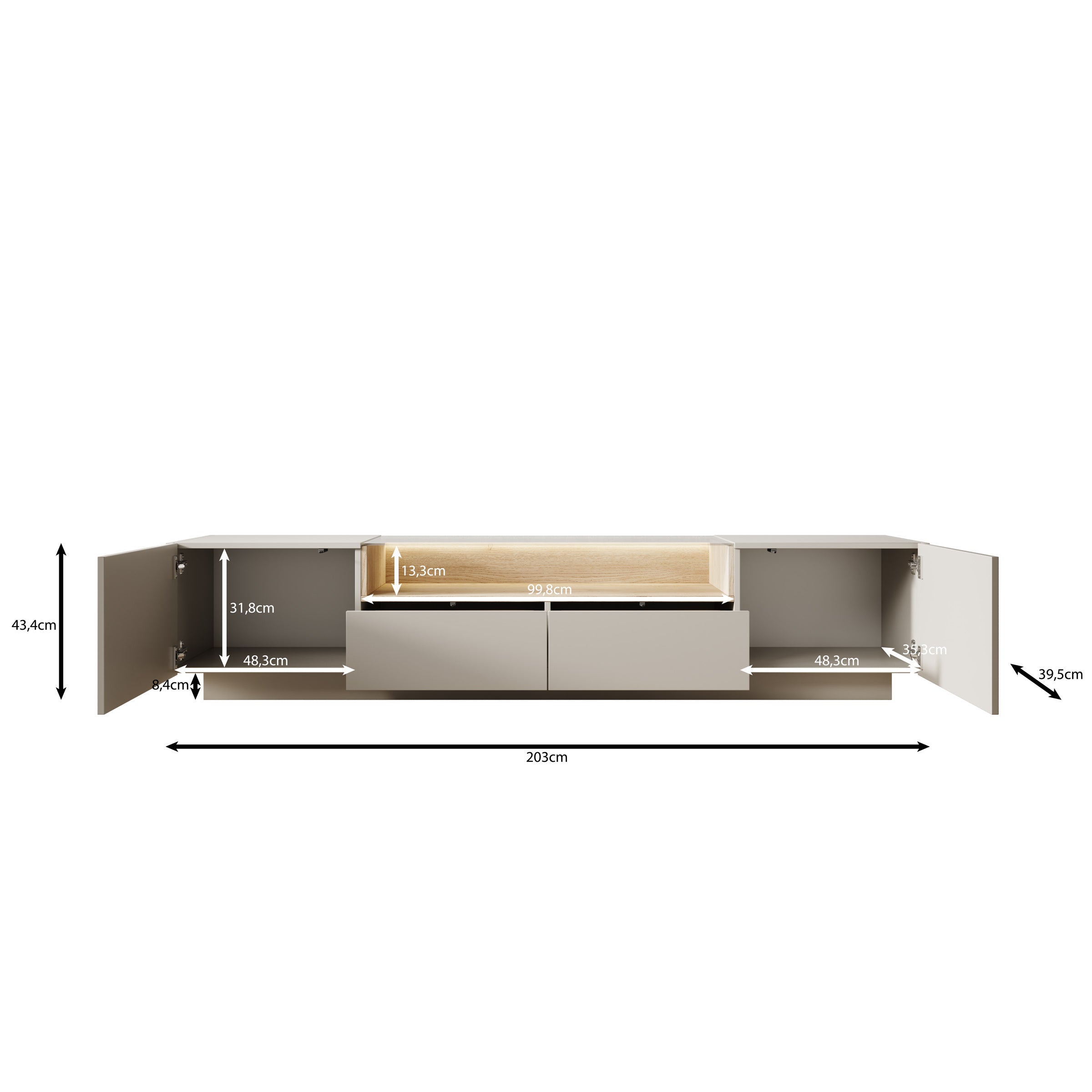 Heath - TV-Meubel - Beige - 203x40x43 cm
