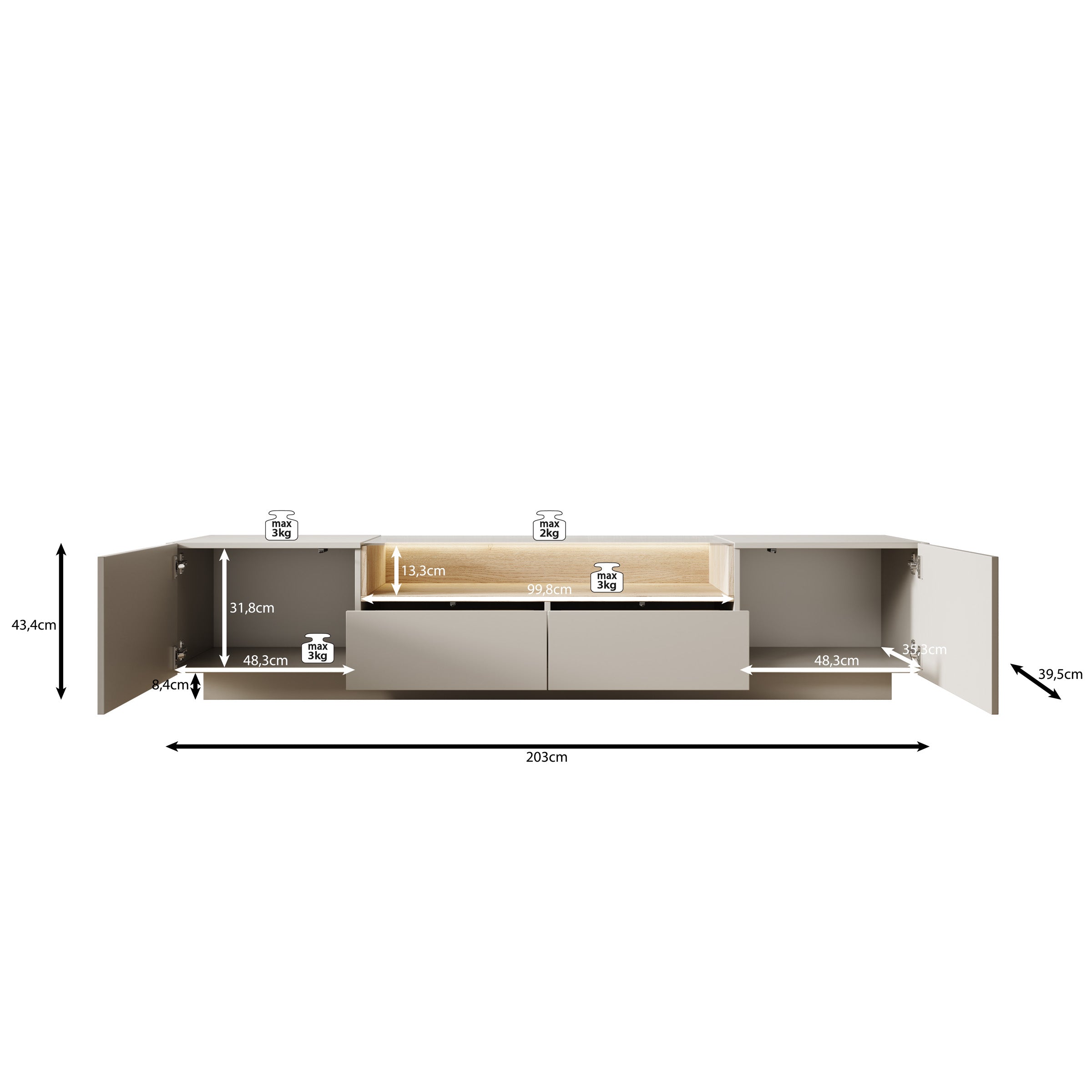 Heath - TV-Meubel - Beige - 203x40x43 cm