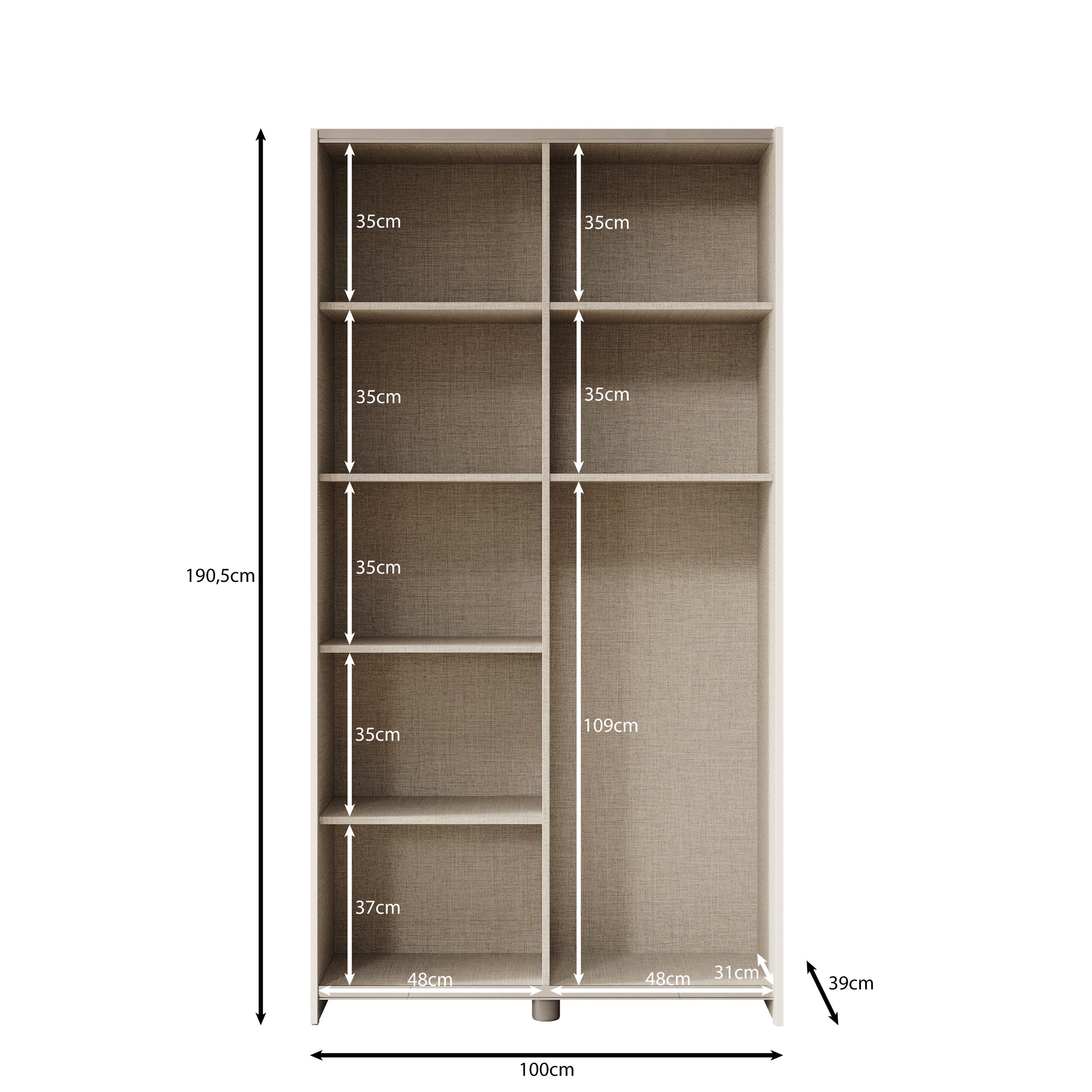 Helvar - Kledingkast met schuifdeuren - Wit - 100x39x191 cm