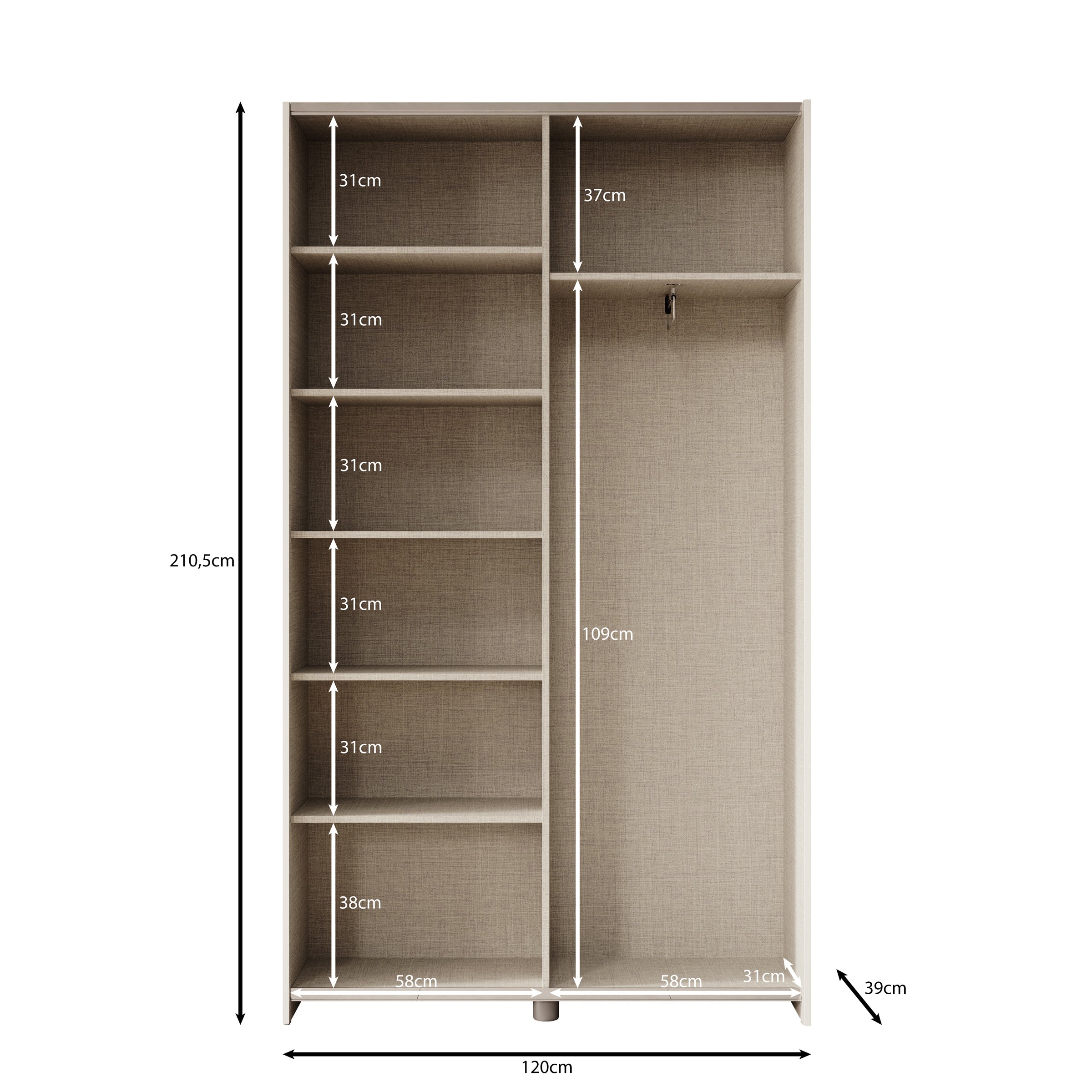 Helvar - Kledingkast met schuifdeuren - Wit - 120x39x211 cm