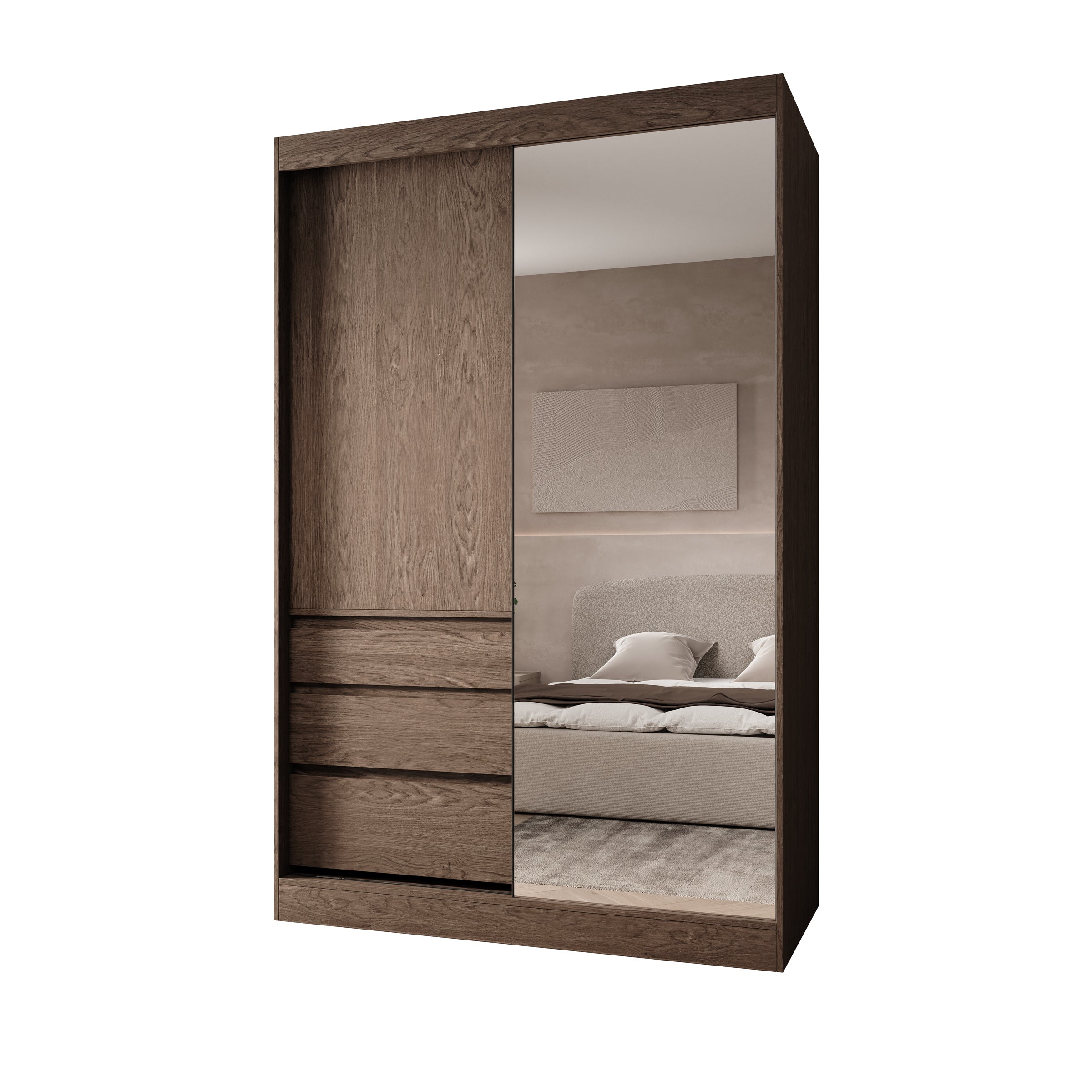 Henry - Kledingkast met schuifdeuren - Donker eikenpatroon - 140x65x216 cm