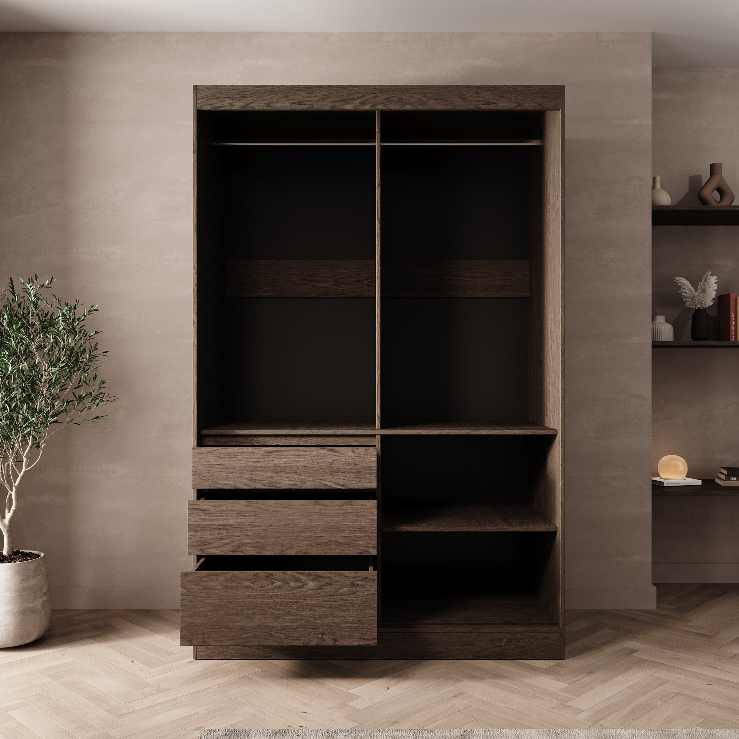 Henry - Kledingkast met schuifdeuren - Donker eikenpatroon - 140x65x216 cm