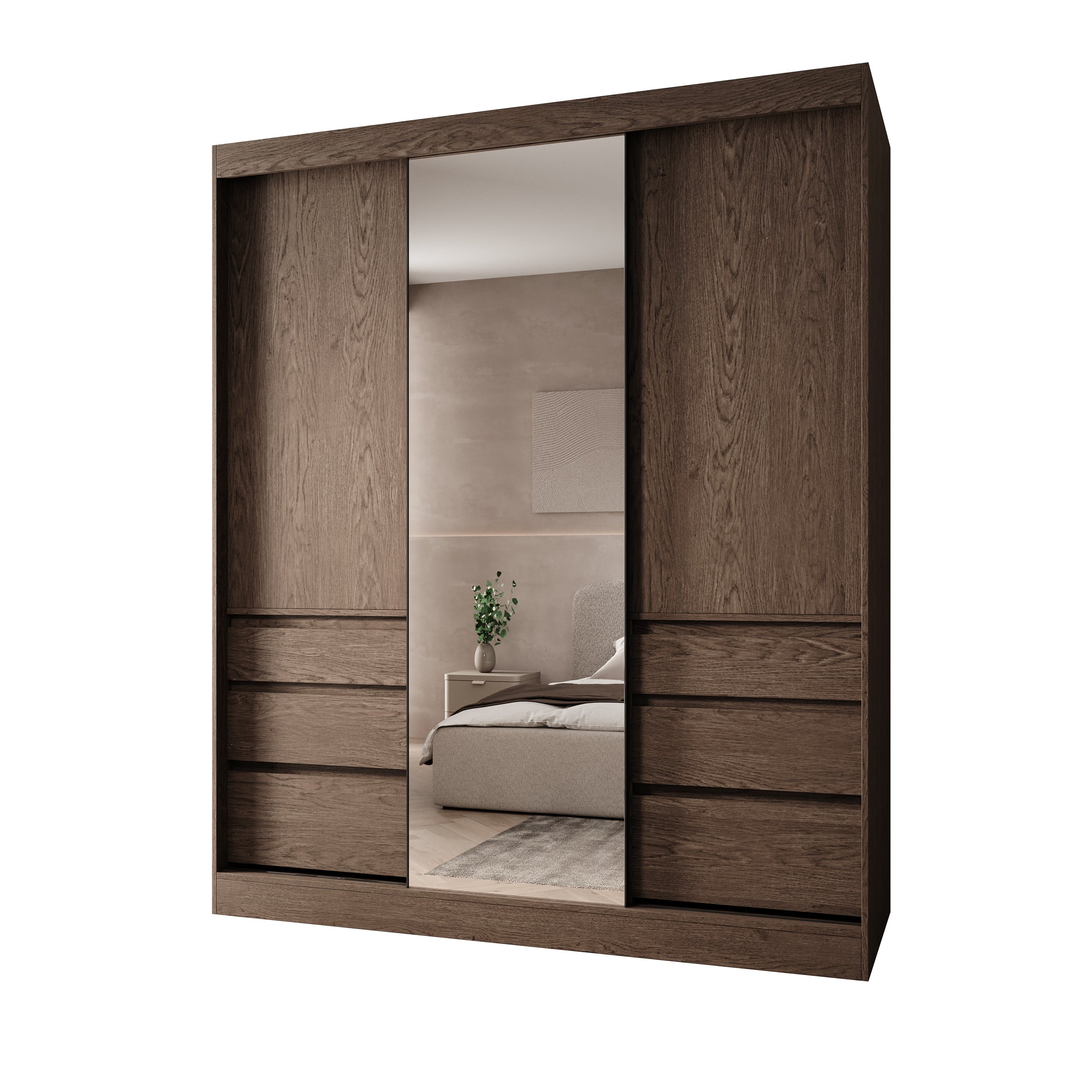 Henry - Kledingkast met schuifdeuren - Donker eikenpatroon - 180x65x216 cm