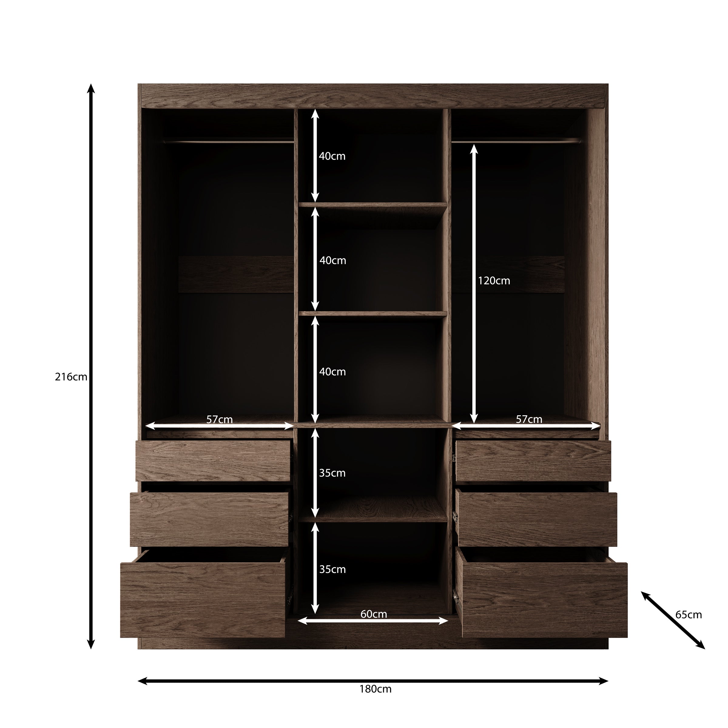 Henry - Kledingkast met schuifdeuren - Donker eikenpatroon - 180x65x216 cm