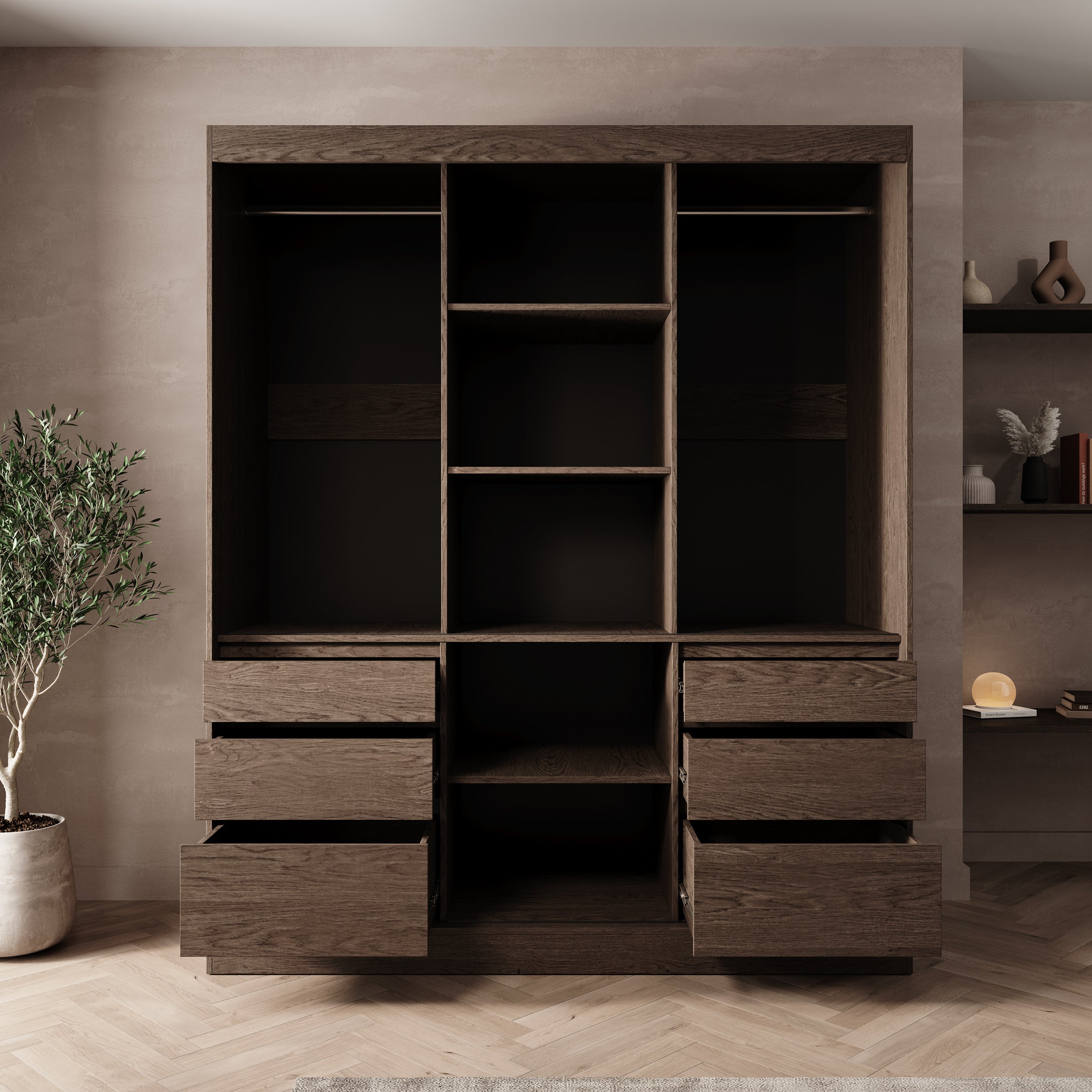 Henry - Kledingkast met schuifdeuren - Donker eikenpatroon - 180x65x216 cm
