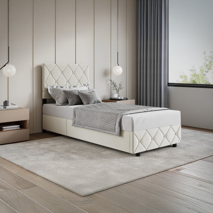 Hernandez - Eenpersoonsbed met opbergruimte - Beige - 90x200 cm