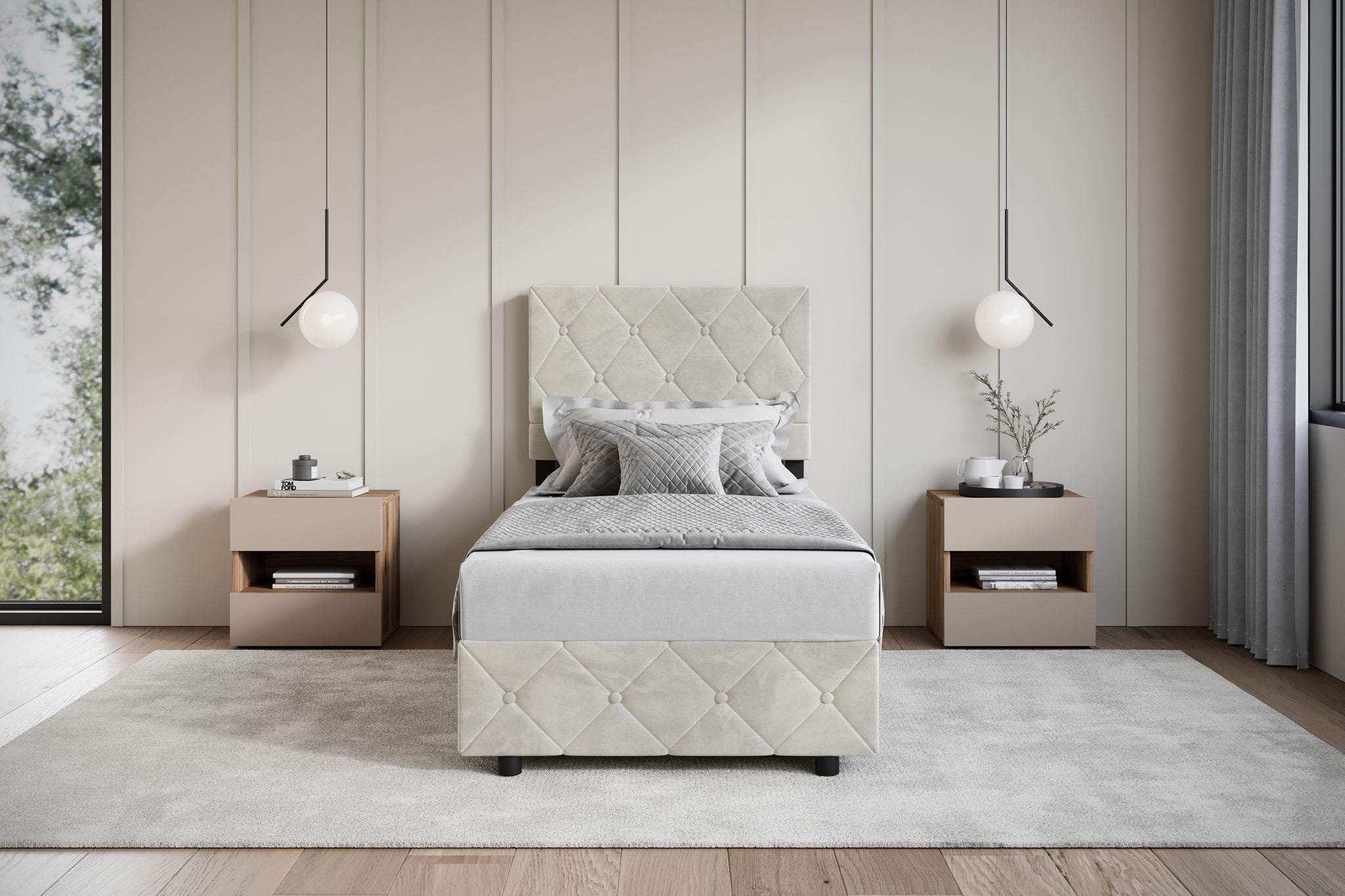 Hernandez - Eenpersoonsbed met opbergruimte - Beige - 90x200 cm