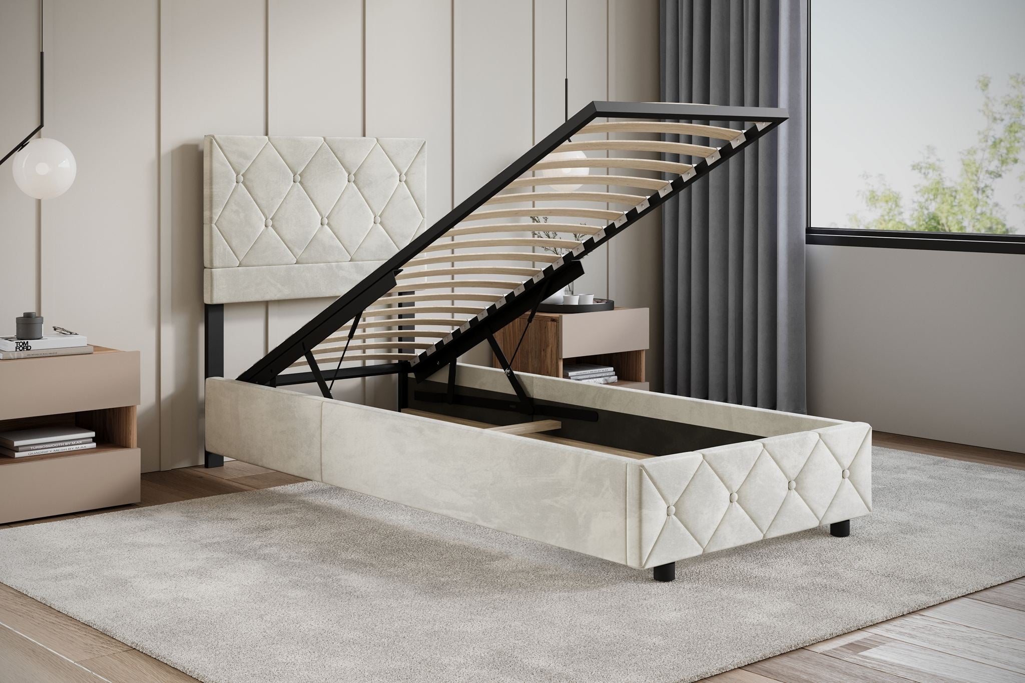 Hernandez - Eenpersoonsbed met opbergruimte - Beige - 90x200 cm