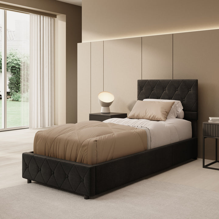 Hernandez - Eenpersoonsbed met opbergruimte - Velvet zwart - 90x200 cm