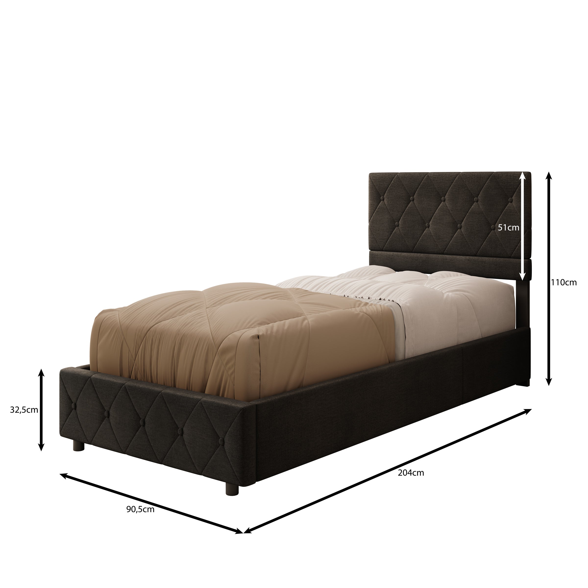 Hernandez - Eenpersoonsbed met opbergruimte - Velvet zwart - 90x200 cm