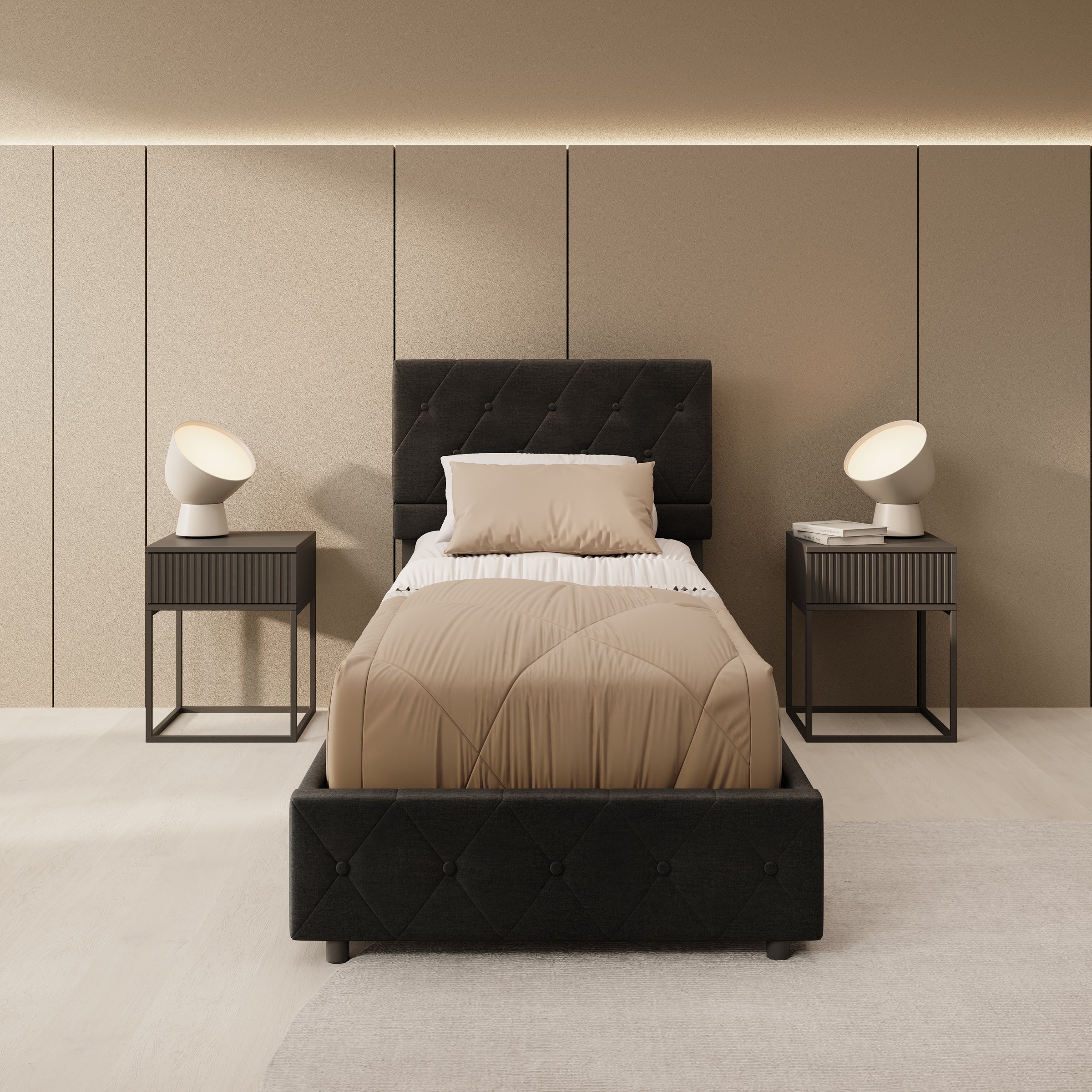 Hernandez - Eenpersoonsbed met opbergruimte - Velvet zwart - 90x200 cm