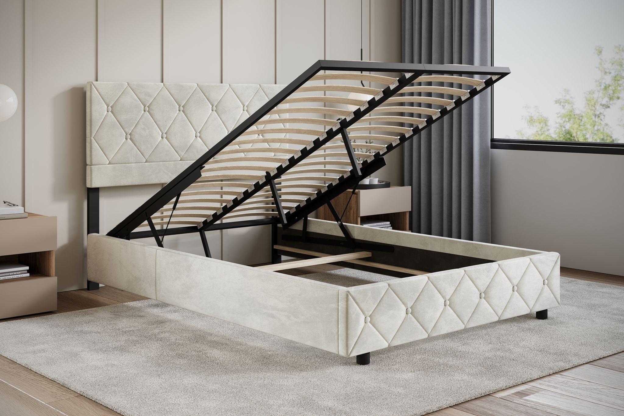 Hernandez - Tweepersoonsbed met opbergruimte - Beige - 140x200 cm