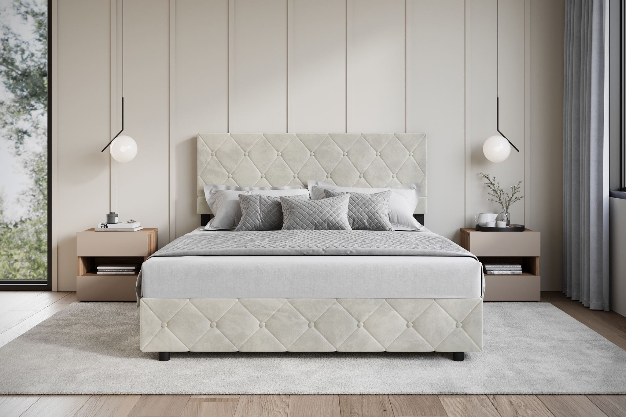 Hernandez - Tweepersoonsbed met opbergruimte - Beige - 160x200 cm