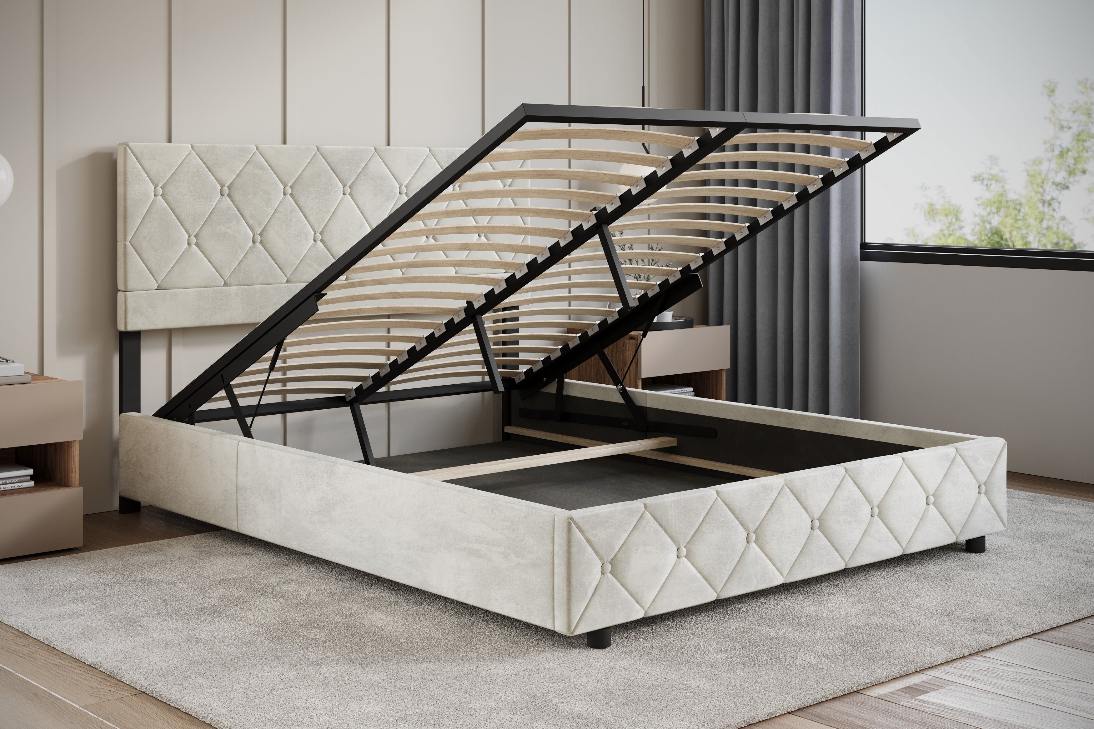 Hernandez - Tweepersoonsbed met opbergruimte - Beige - 160x200 cm