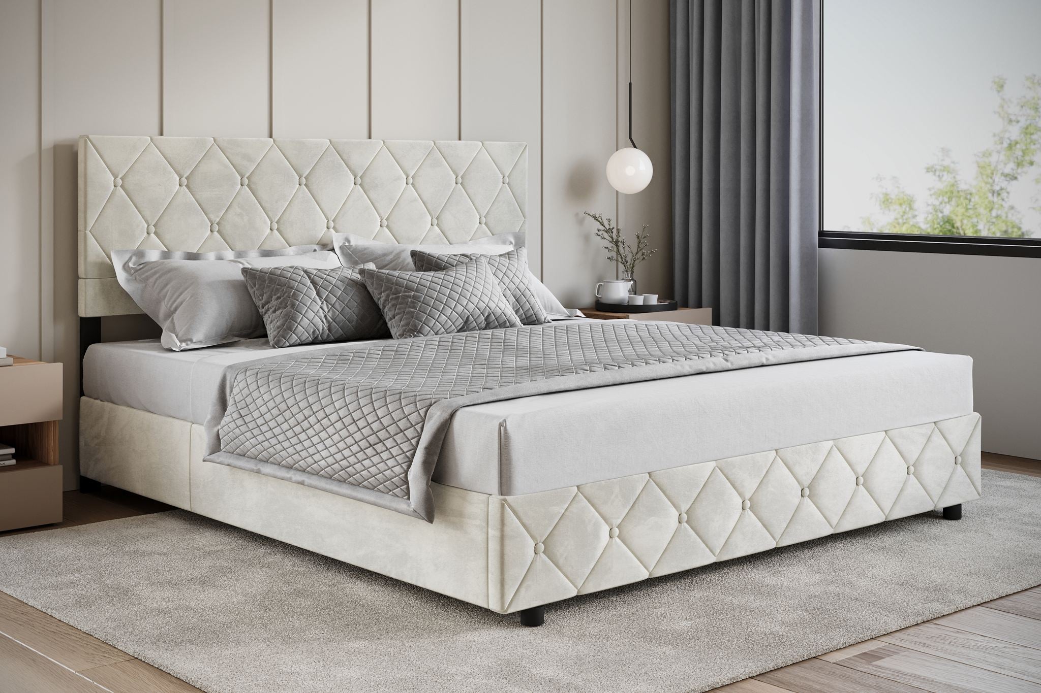 Hernandez - Tweepersoonsbed met opbergruimte - Beige - 180x200 cm