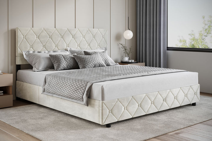 Hernandez - Tweepersoonsbed met opbergruimte - Beige - 180x200 cm