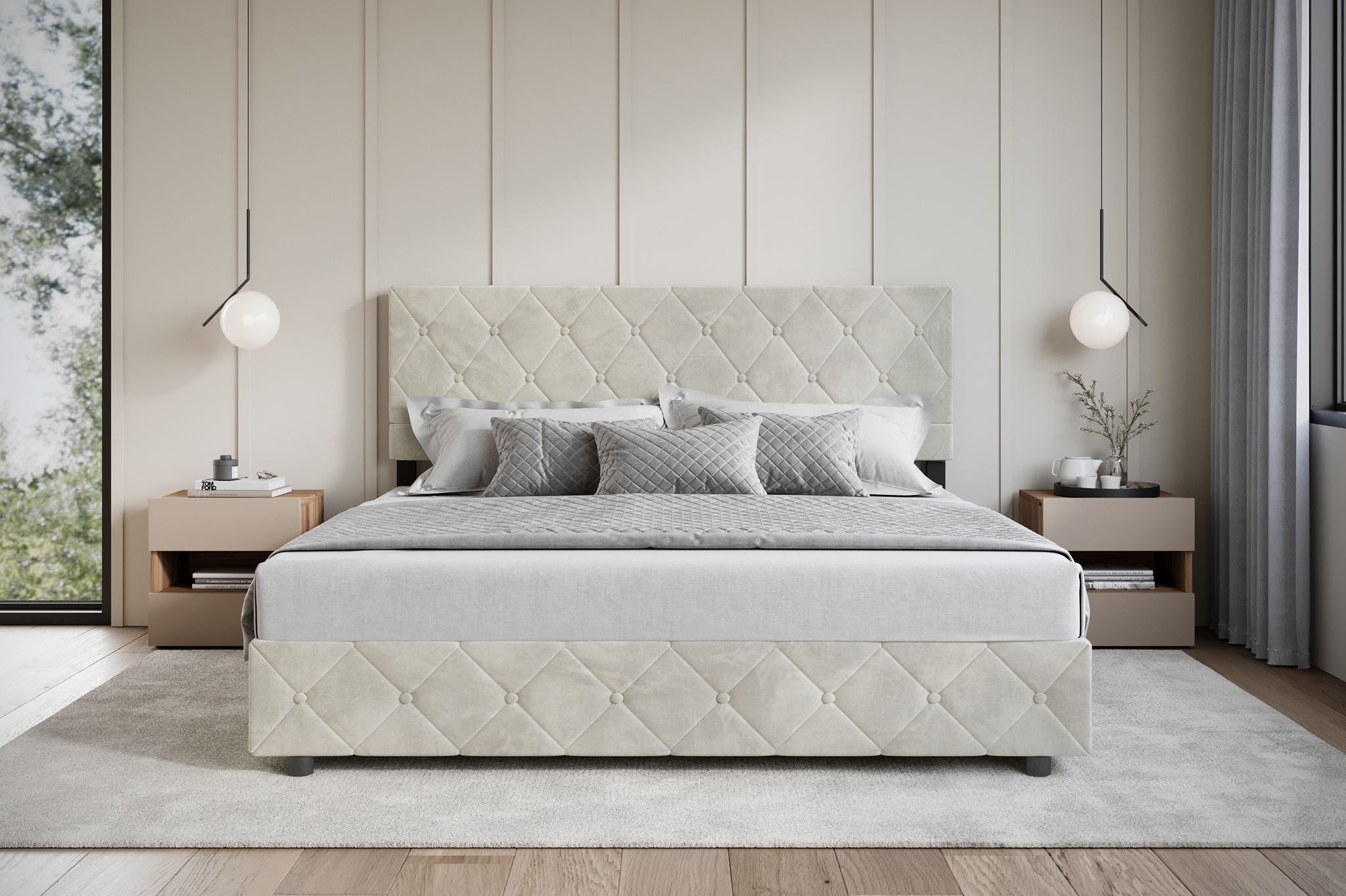 Hernandez - Tweepersoonsbed met opbergruimte - Beige - 180x200 cm