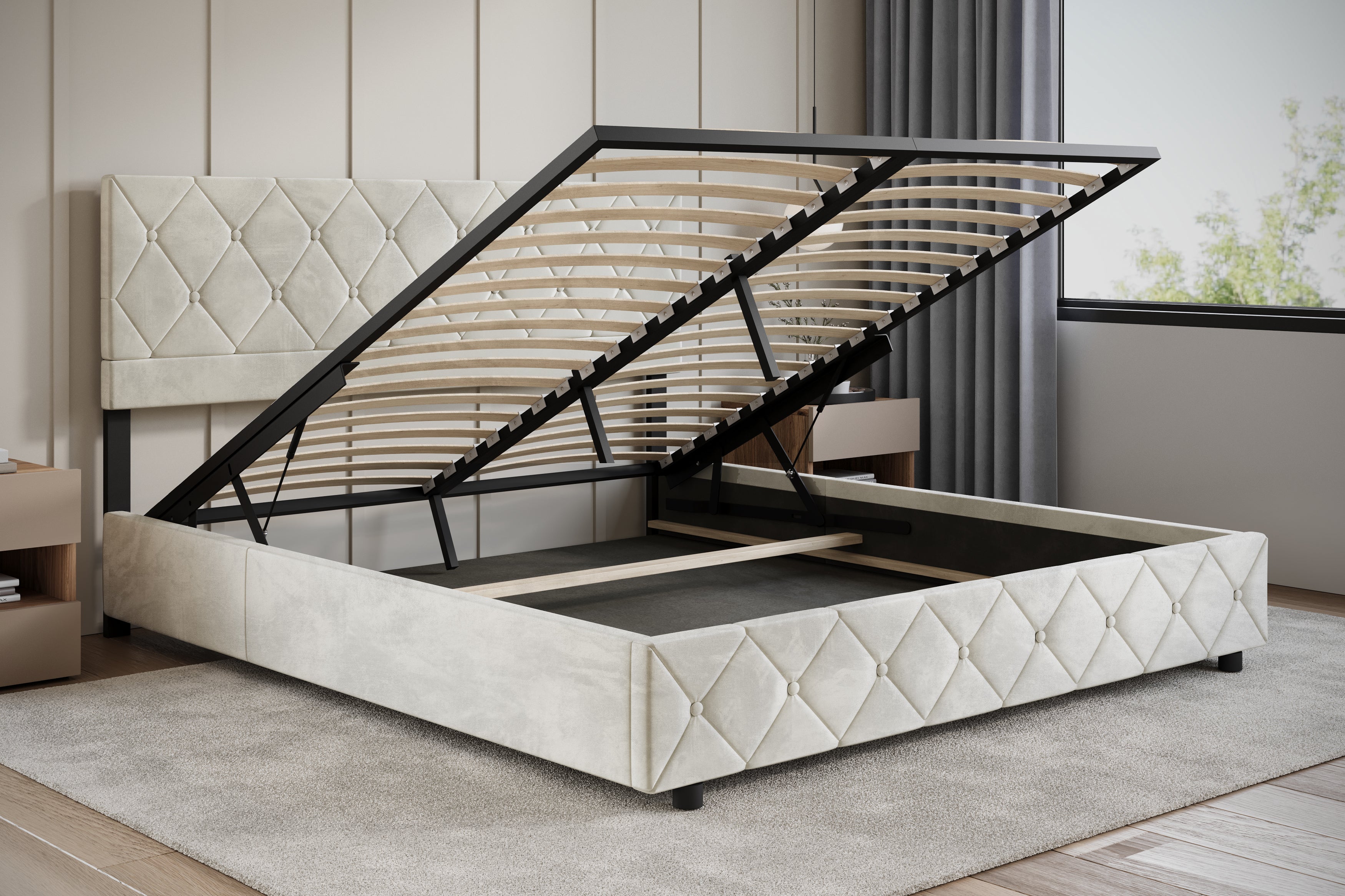 Hernandez - Tweepersoonsbed met opbergruimte - Beige - 180x200 cm