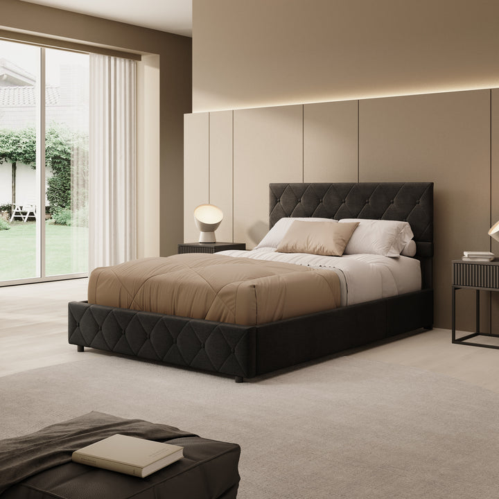 Hernandez - Tweepersoonsbed met opbergruimte - Velvet zwart - 140x200 cm