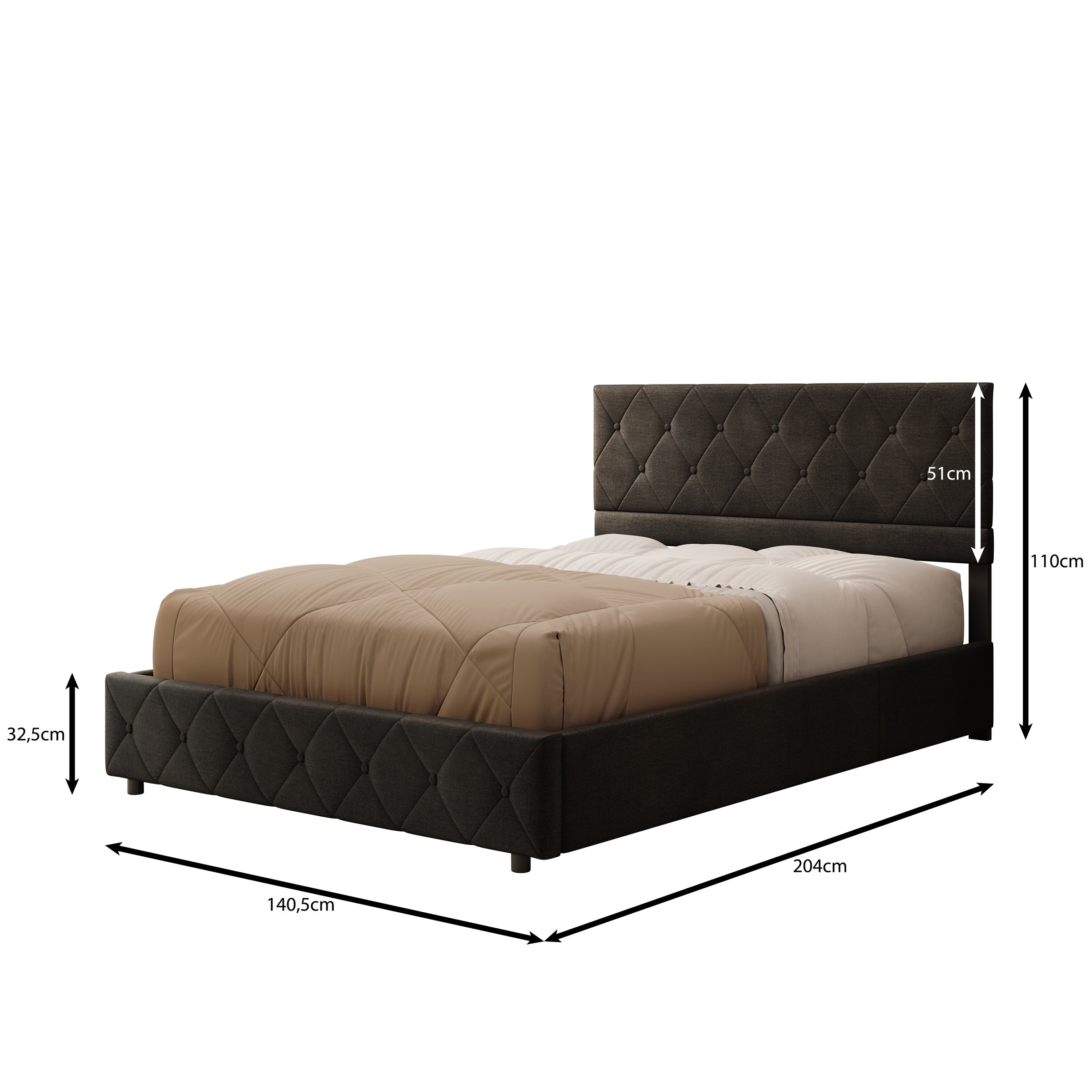 Hernandez - Tweepersoonsbed met opbergruimte - Velvet zwart - 140x200 cm