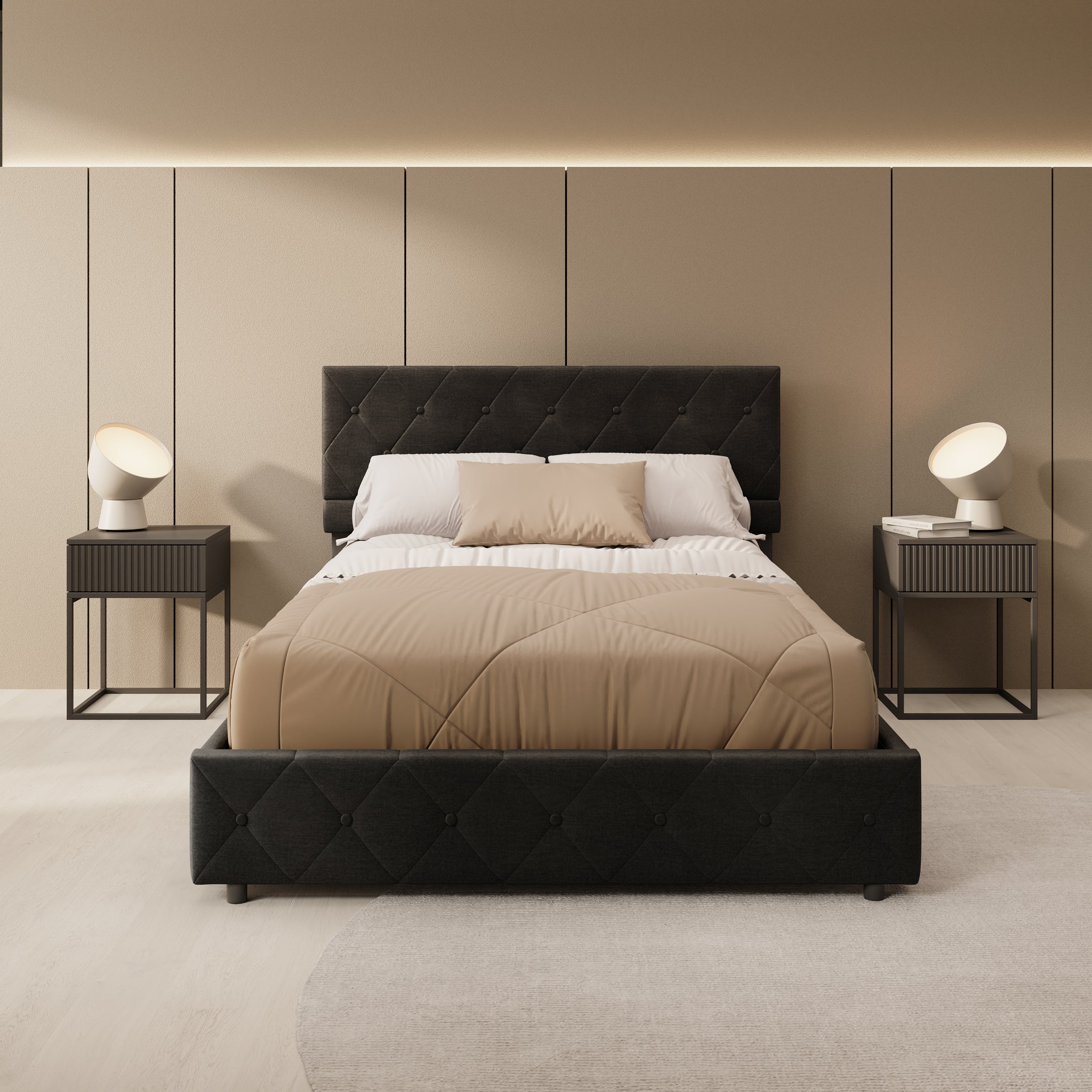 Hernandez - Tweepersoonsbed met opbergruimte - Velvet zwart - 140x200 cm