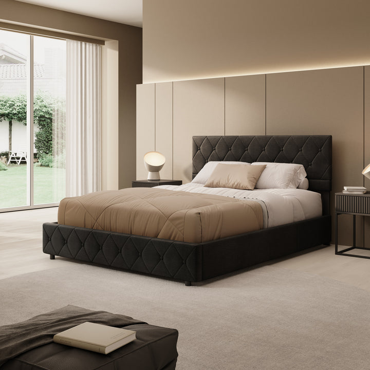 Hernandez - Tweepersoonsbed met opbergruimte - Velvet zwart - 160x200 cm