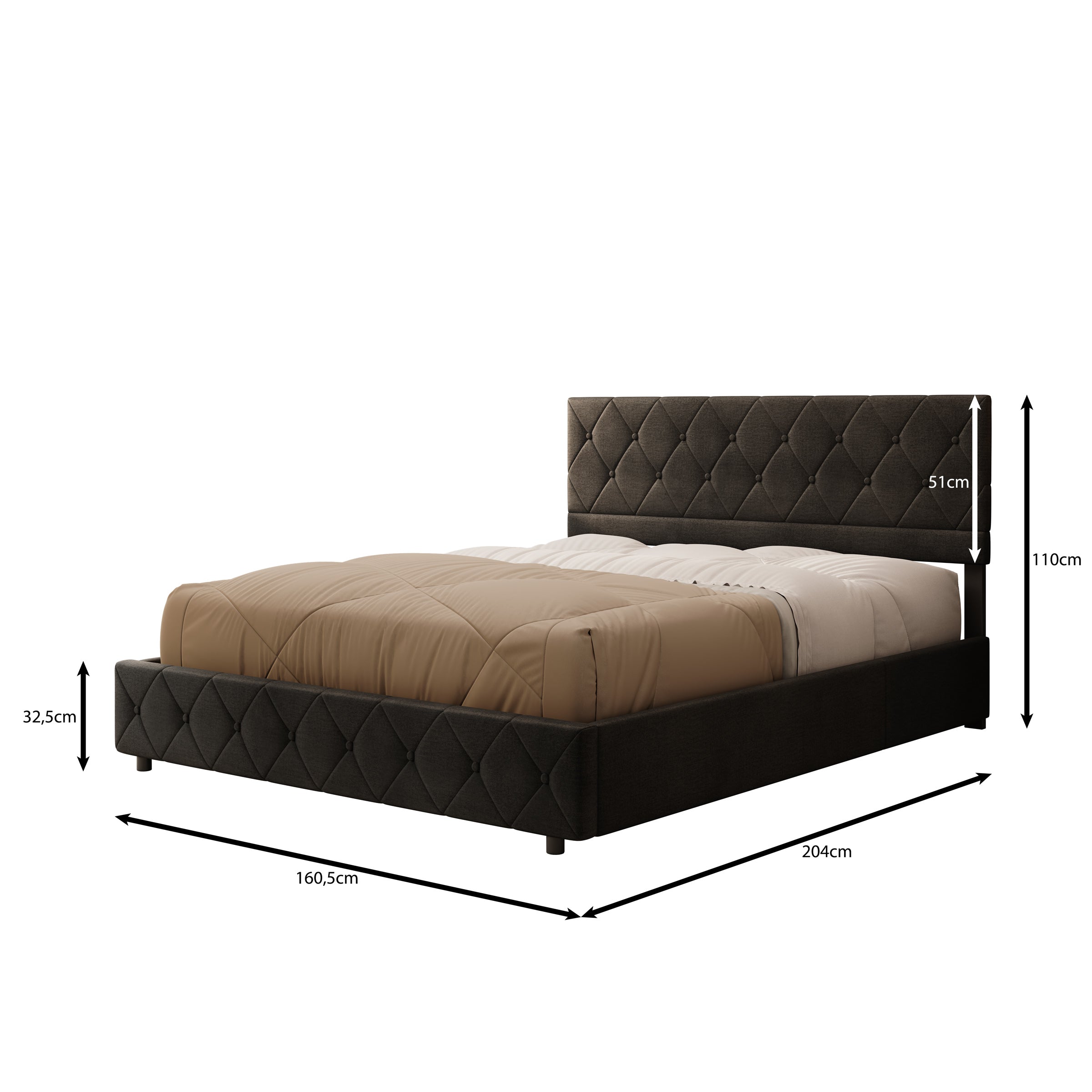 Hernandez - Tweepersoonsbed met opbergruimte - Velvet zwart - 160x200 cm