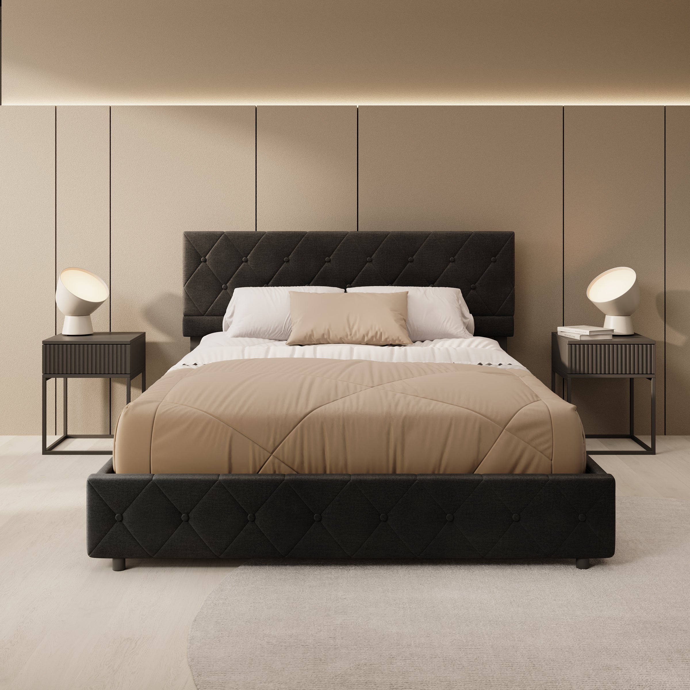 Hernandez - Tweepersoonsbed met opbergruimte - Velvet zwart - 160x200 cm