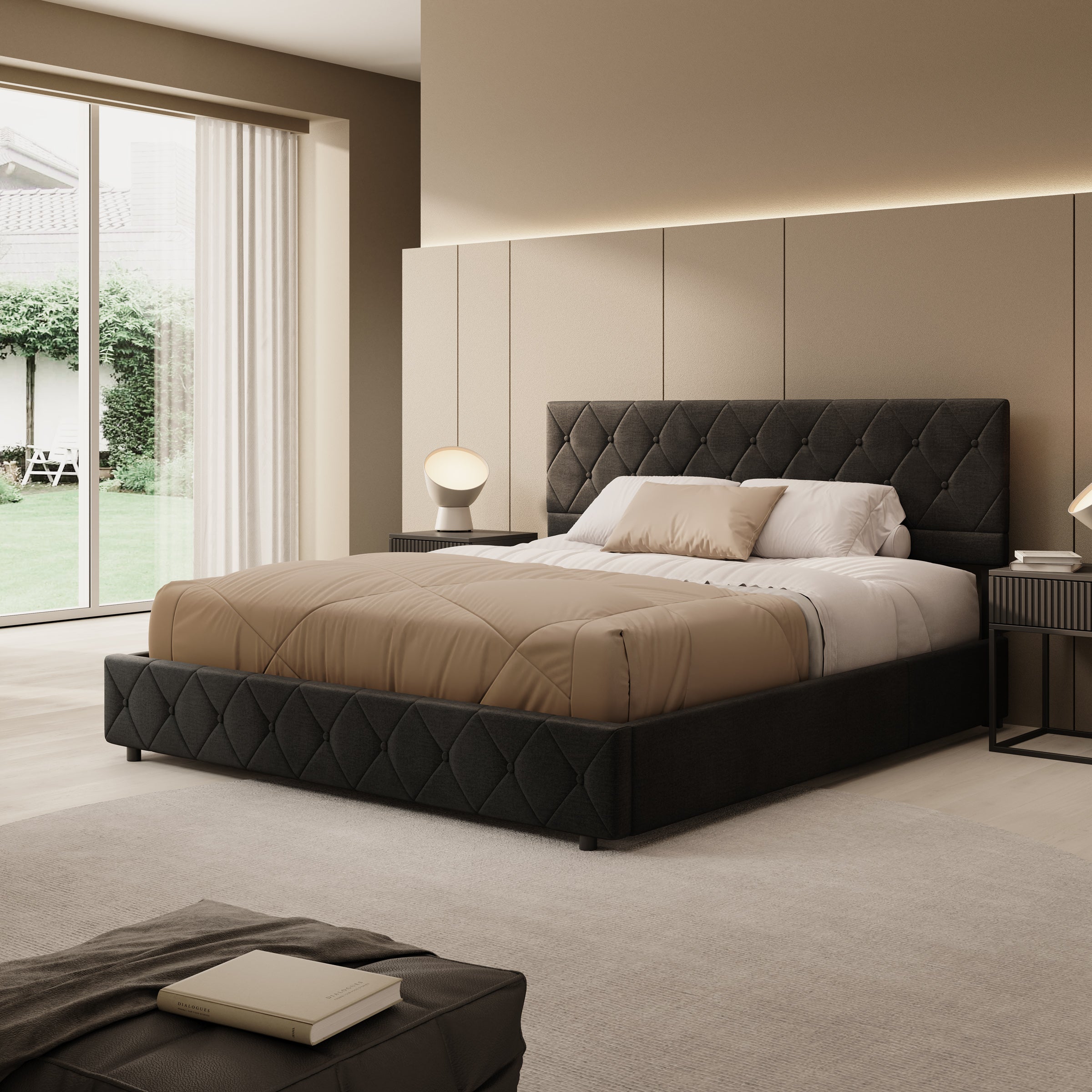 Hernandez - Tweepersoonsbed met opbergruimte - Velvet zwart  - 180x200 cm