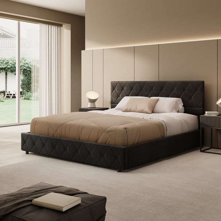 Hernandez - Tweepersoonsbed met opbergruimte - Velvet zwart  - 180x200 cm
