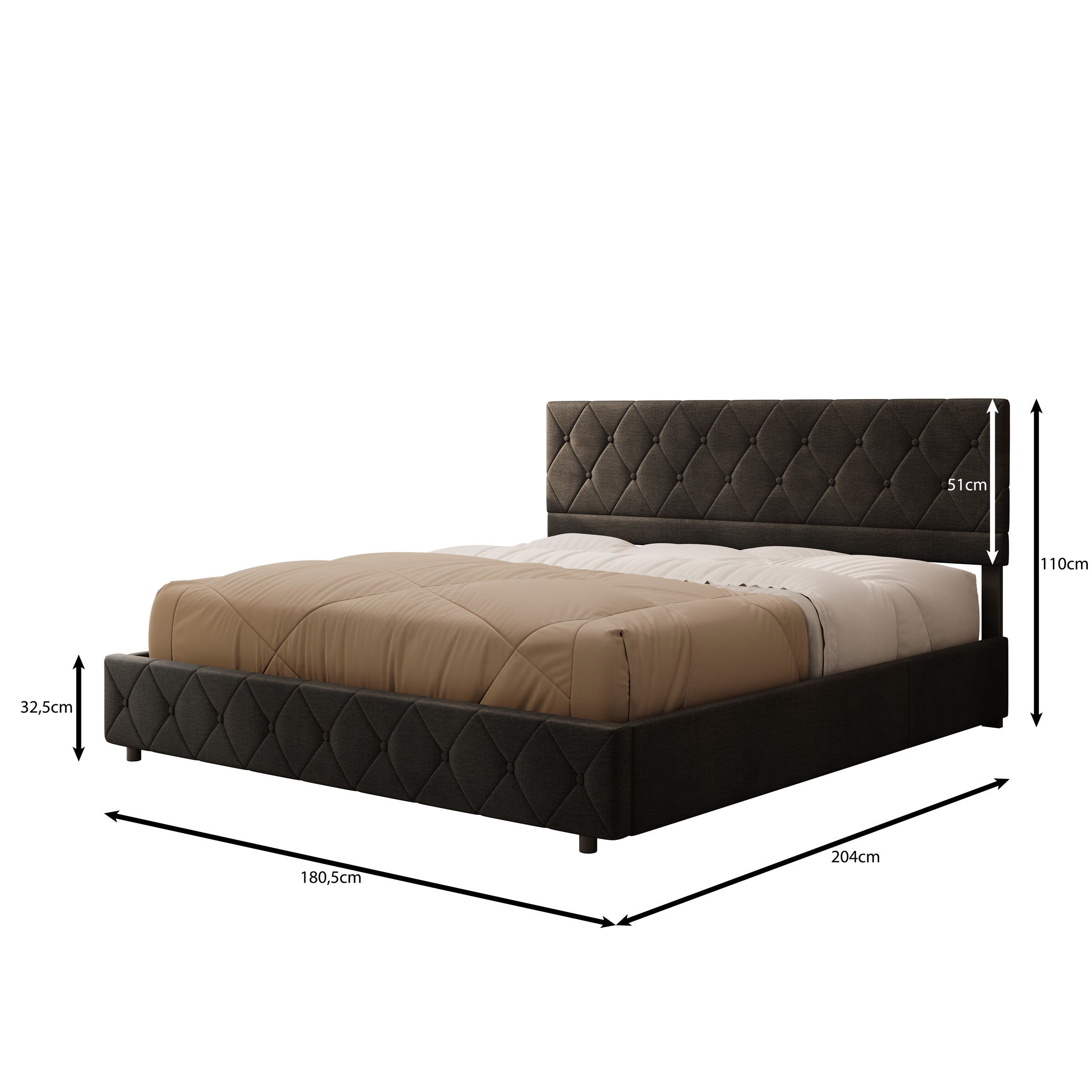 Hernandez - Tweepersoonsbed met opbergruimte - Velvet zwart  - 180x200 cm