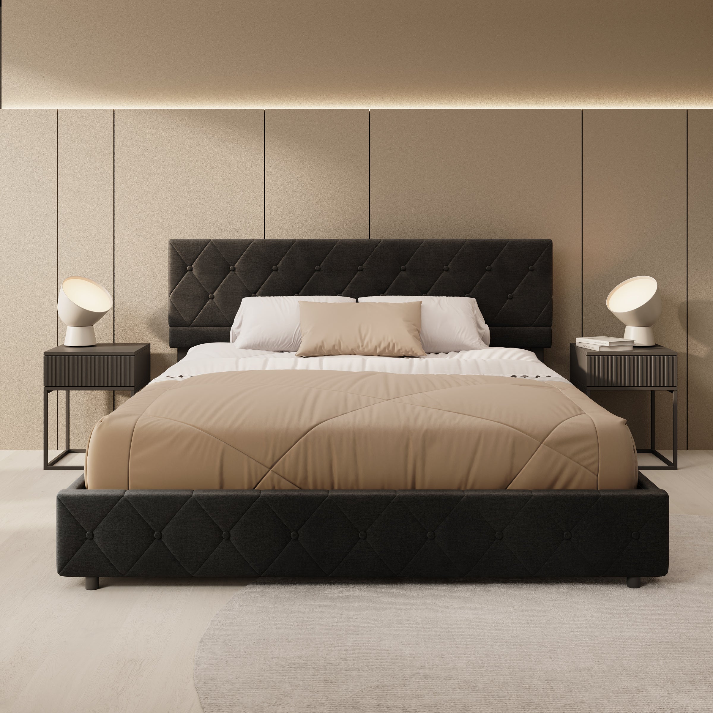 Hernandez - Tweepersoonsbed met opbergruimte - Velvet zwart  - 180x200 cm