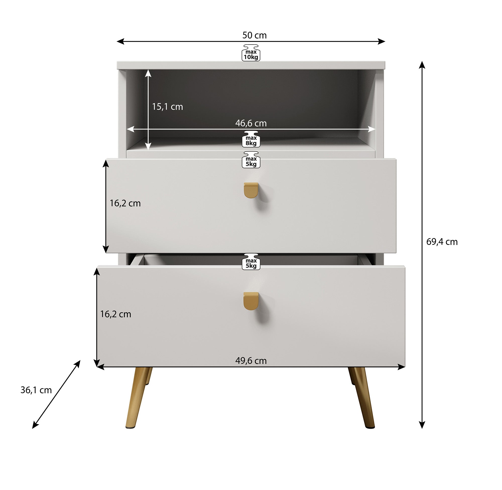 Hidde - Nachtkastje - Bruin - 50x36x69 cm