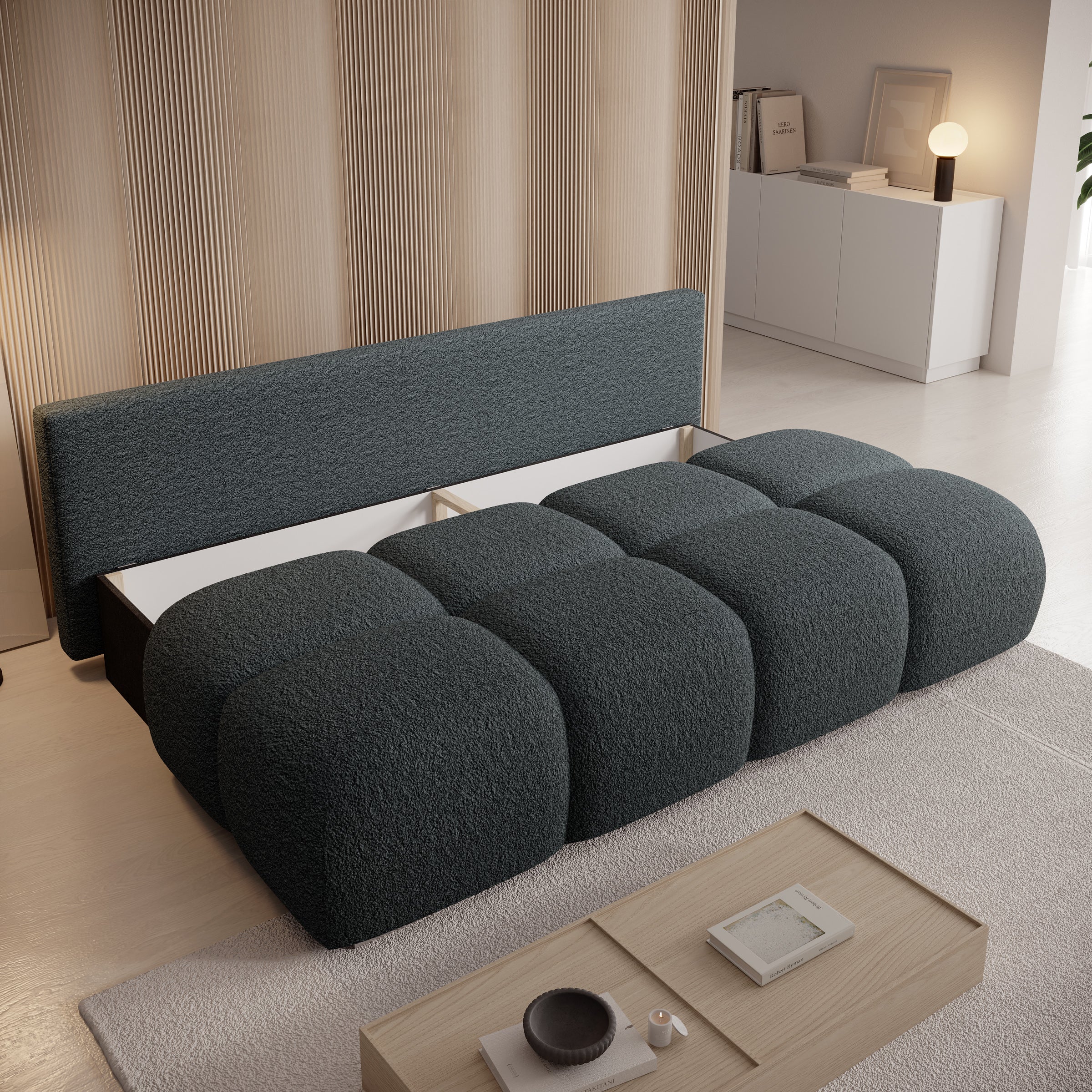 Hindrance - Slaapbank - Teddystof zwart - 195x90x89 cm