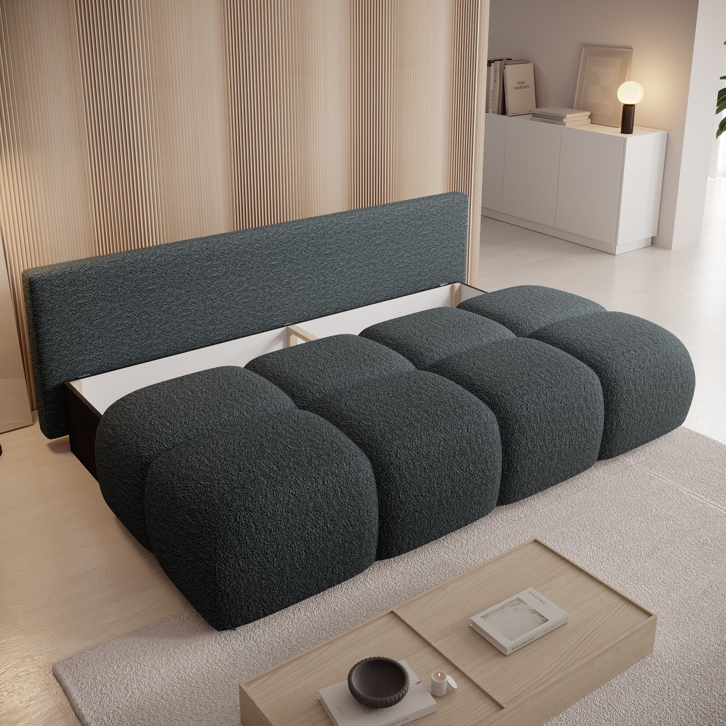 Hindrance - Slaapbank - Teddystof zwart - 195x90x89 cm