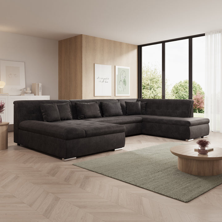 Alberta XL - Hoekbank 5-zits met chaise longue - Velvet zwart - Links