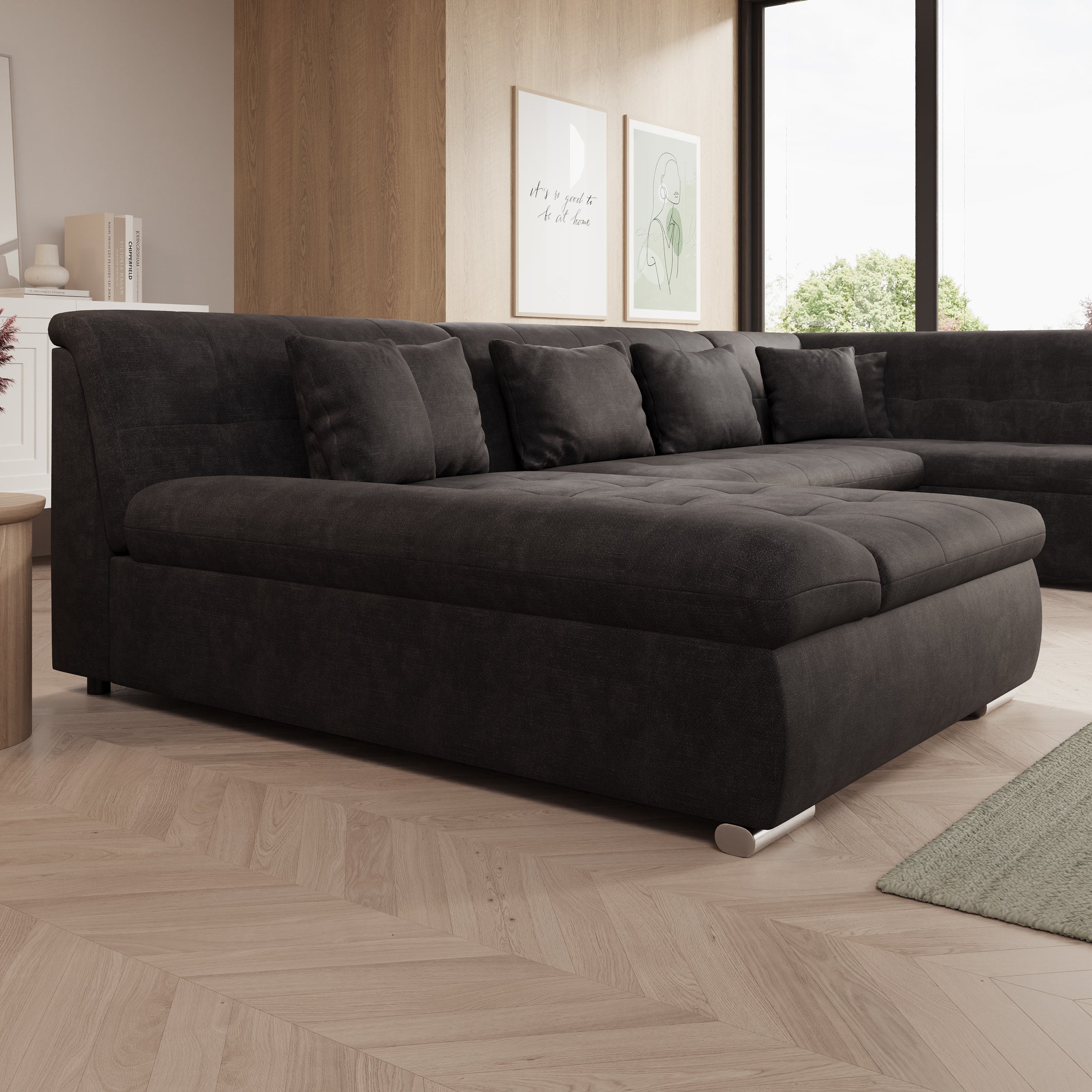 Alberta XL - Hoekbank 5-zits met chaise longue - Velvet zwart - Links